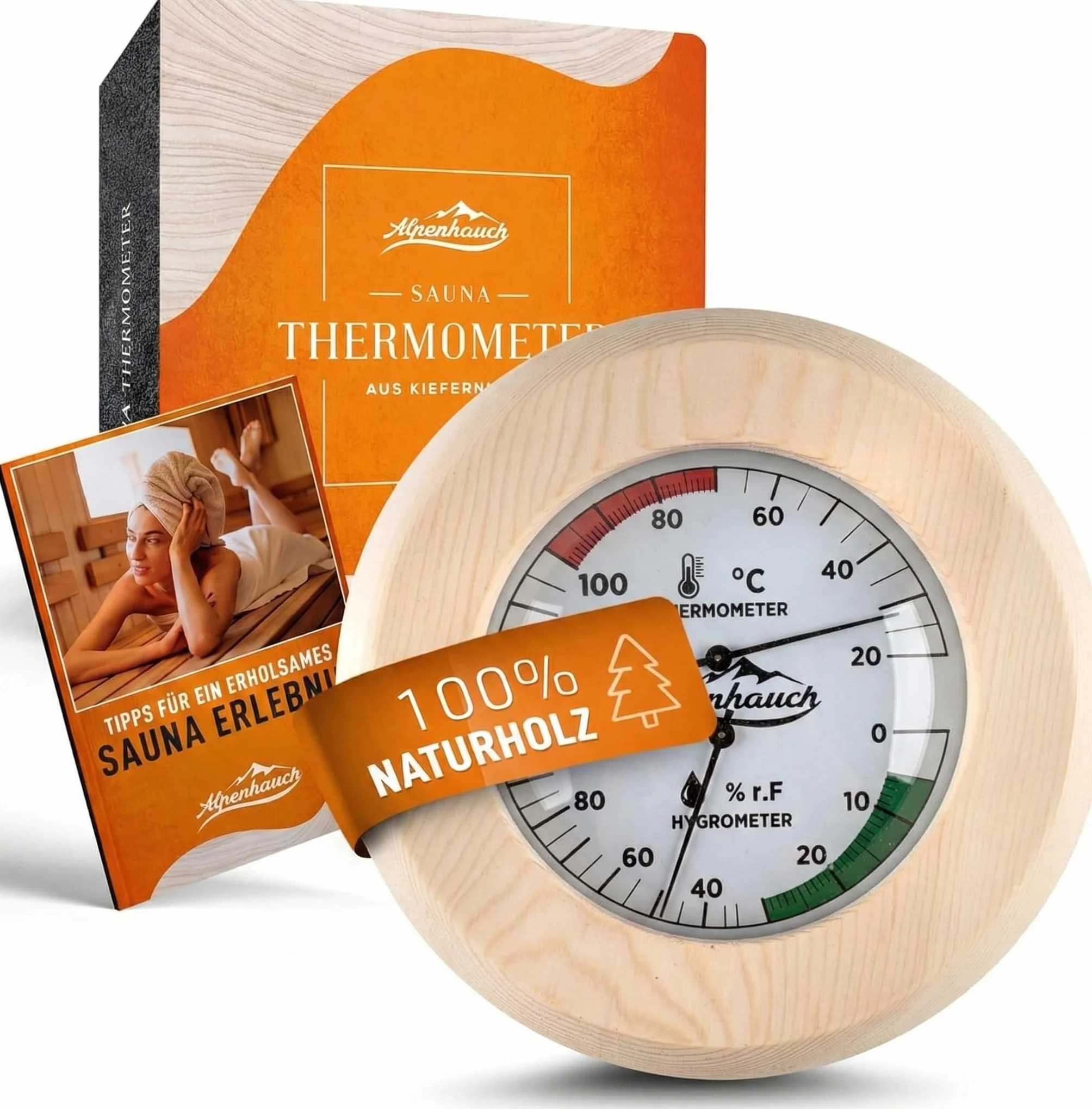 ALPENHAUCH Termometro da sauna igrometro 2 in 1 legno vetro temperato calibrazione automatica