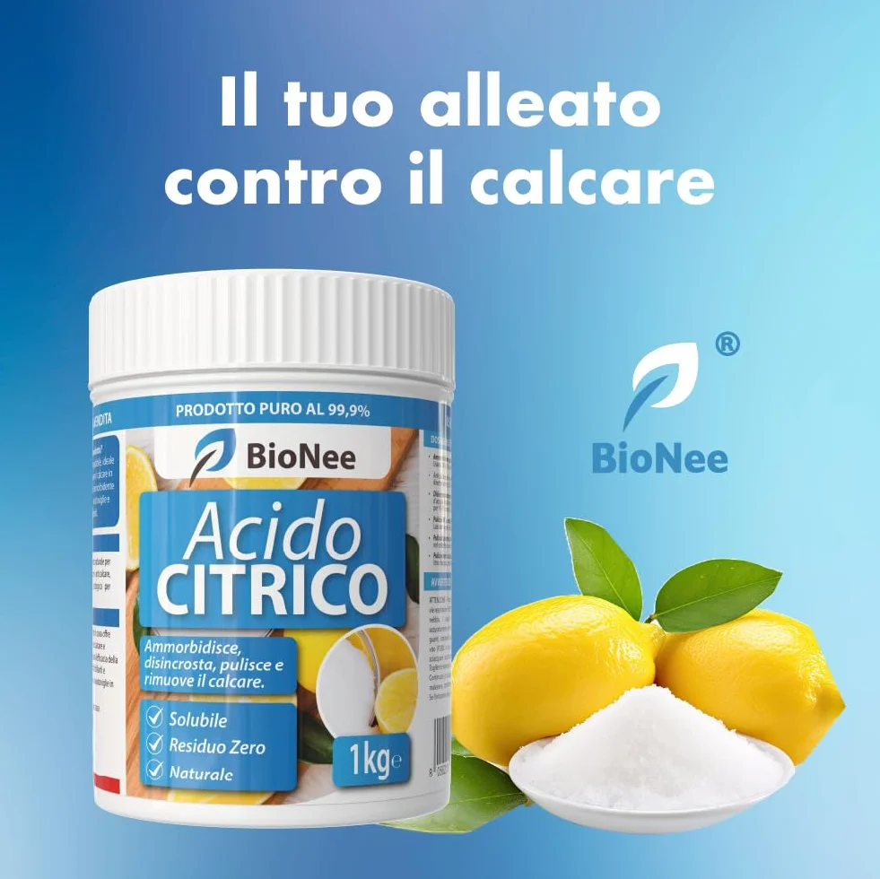 Acido Citrico Puro 1 kg Ammorbidente Lavatrice Anticalcare Disincrostante