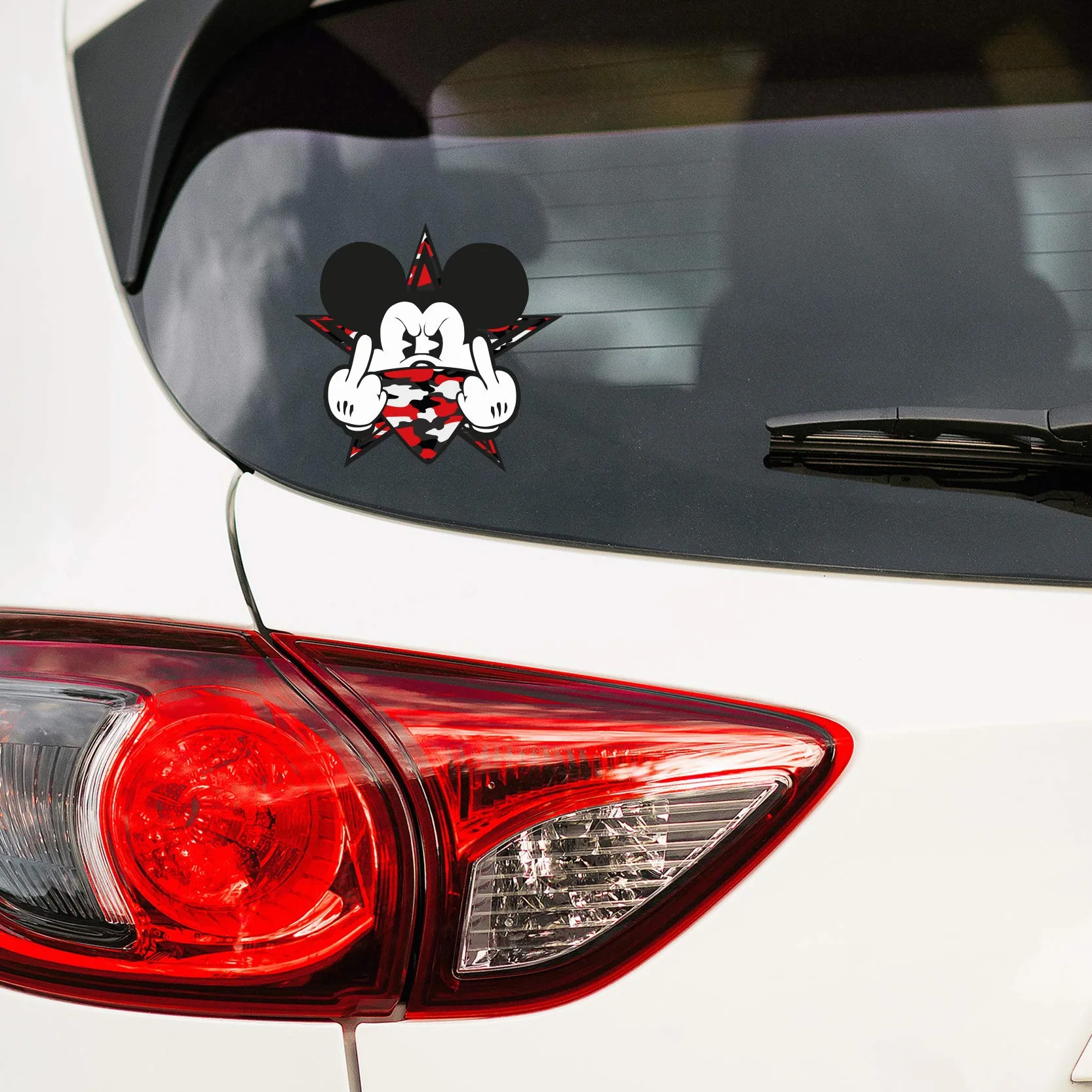 2 adesivi gangster mouse, adesivi per auto, con dito medio, per auto, copriserbatoio, lunotto posteriore, laptop, frigorifero R109 (n. 1 rosso)