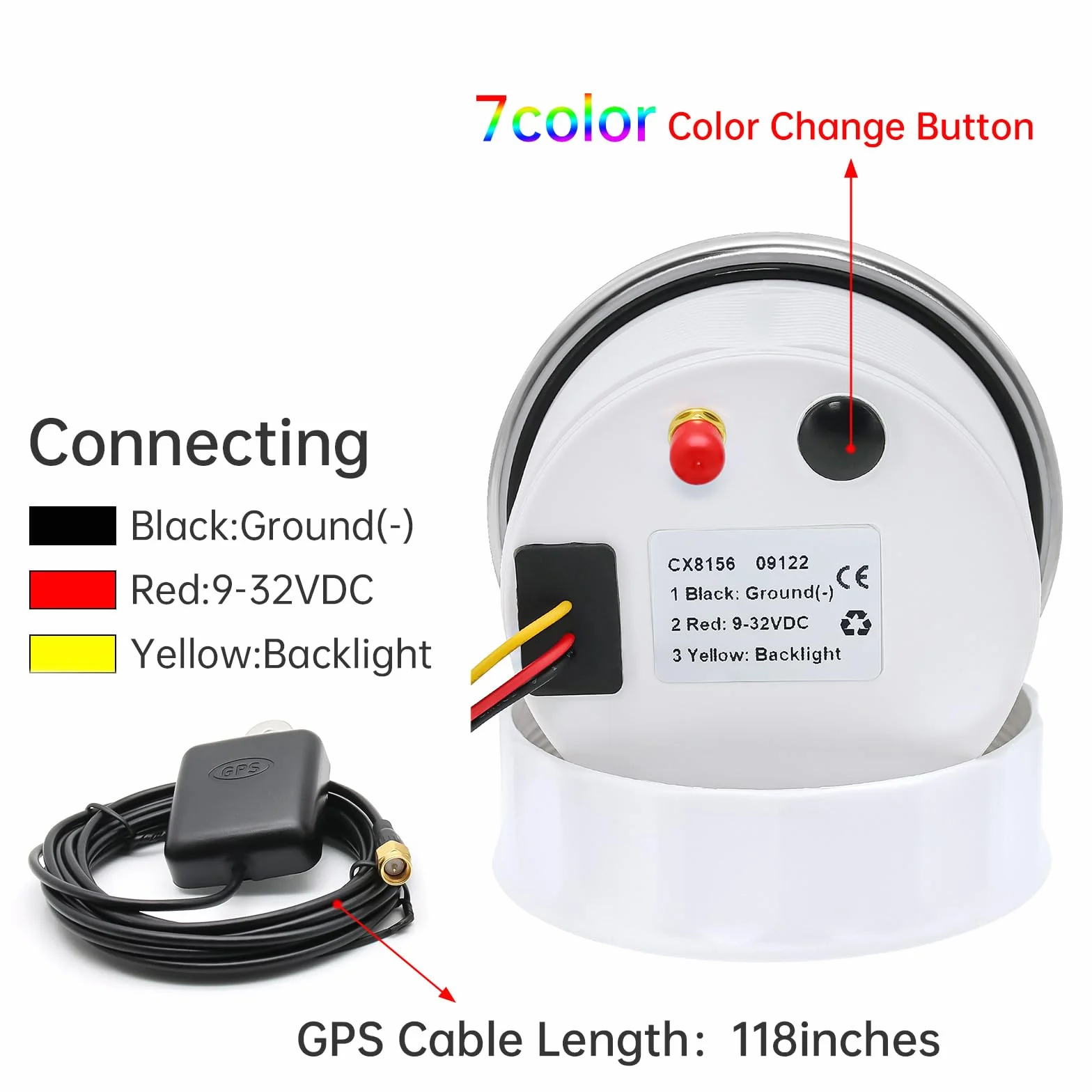 Tachimetro GPS da 85 mm, contachilometri 0-120 km/H, impermeabile, IP67, 7 colori, per auto, barca, yacht, 12 V/24 V