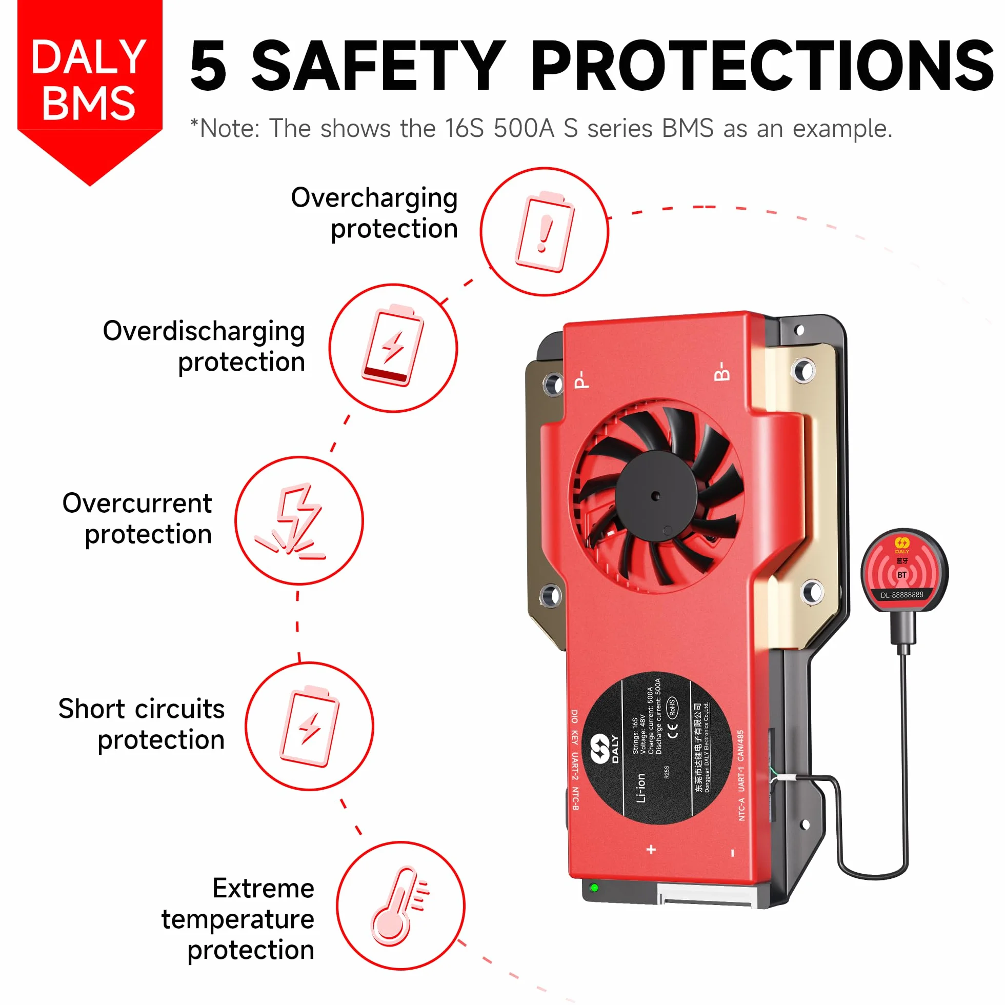 DALY BMS 12V 4S 200A Balance BMS con bilanciamento attivo delle celle 1A Bluetooth per pacco batteria LiFePO4
