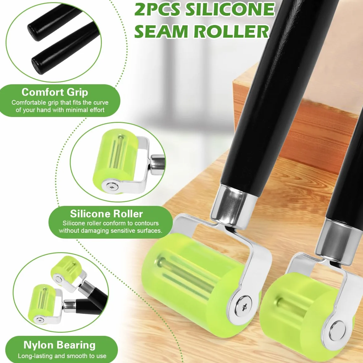 3 Pezzi Rulli in Silicone Professionali per Auto, Rullo Pressione Gomma per Saldatura Teloni PVC, Rullo Pressatura in Silicone al Calore 30mm & 50mm, con 1 Ruota di Pressione in Plastica