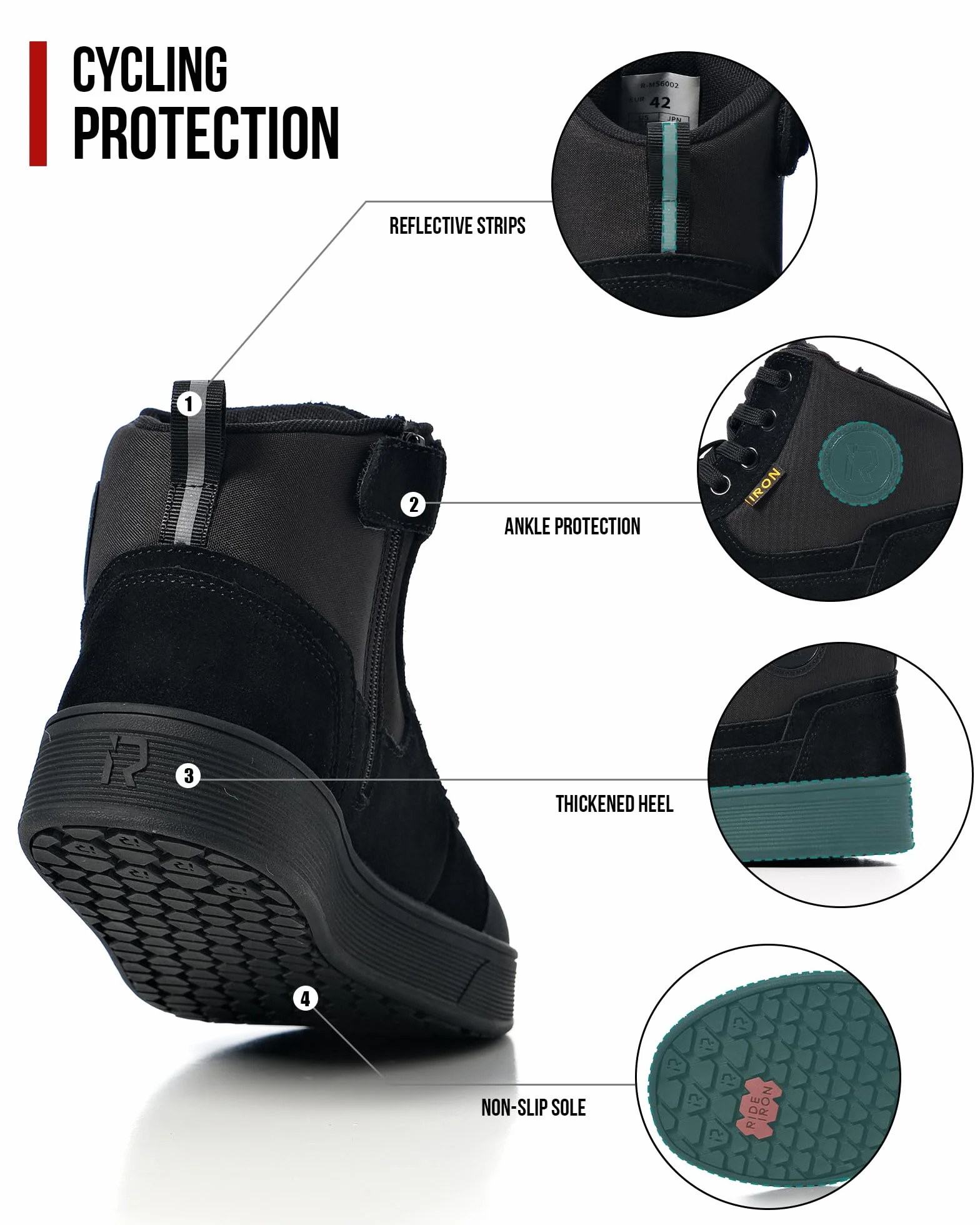 RIDEIRON Scarpe Moto Uomo Donna Conforme CE Stivali Moto,Antiscivolo Rinforzato Suola Ispessita Impermeabili Traspiranti alla Moda con Zip Laterale,Supporto alla Caviglia e Shift Pad Nero 42