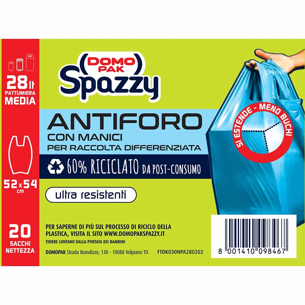 Domopak Spazzy Sacchi Nettezza Antiforo con Manici 28 lt Blu 20 sztuk