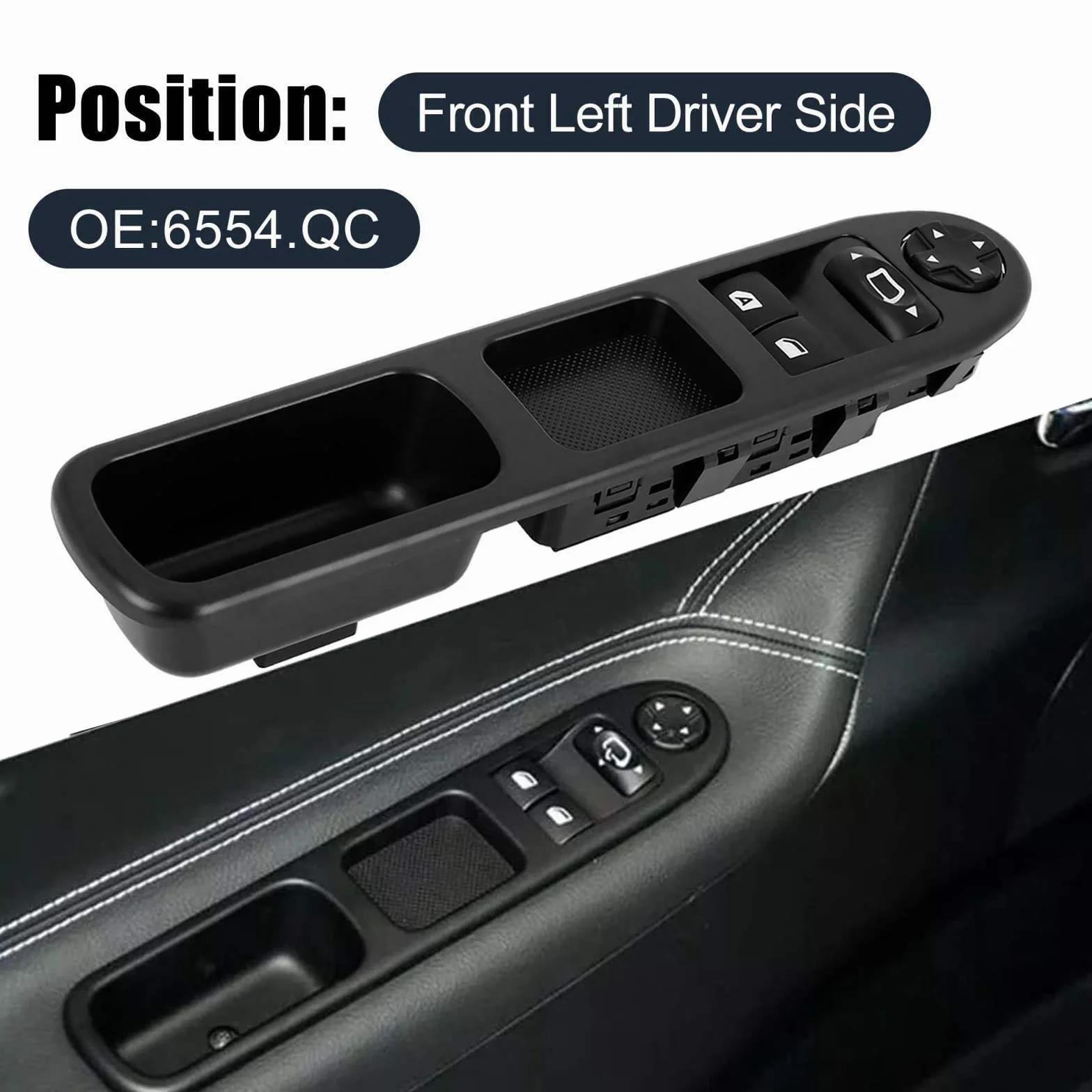 Geloo 6554.QC Alzacristallo Anteriore Sinistro Drive Interruttore Finestre Elettriche Alzacristalli Power Master per Peugeot 207 2007-2014 per Citro enC3 per Picasso