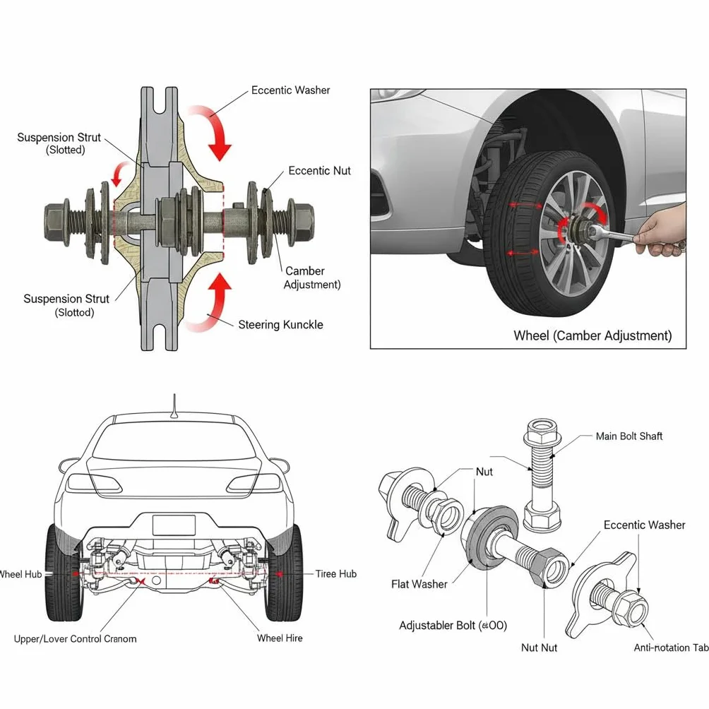 Bullone Camber 4 Pezzi 14mm Curvatura Bulloni a Camma per Veicoli Allineamento Regolabile Kit
