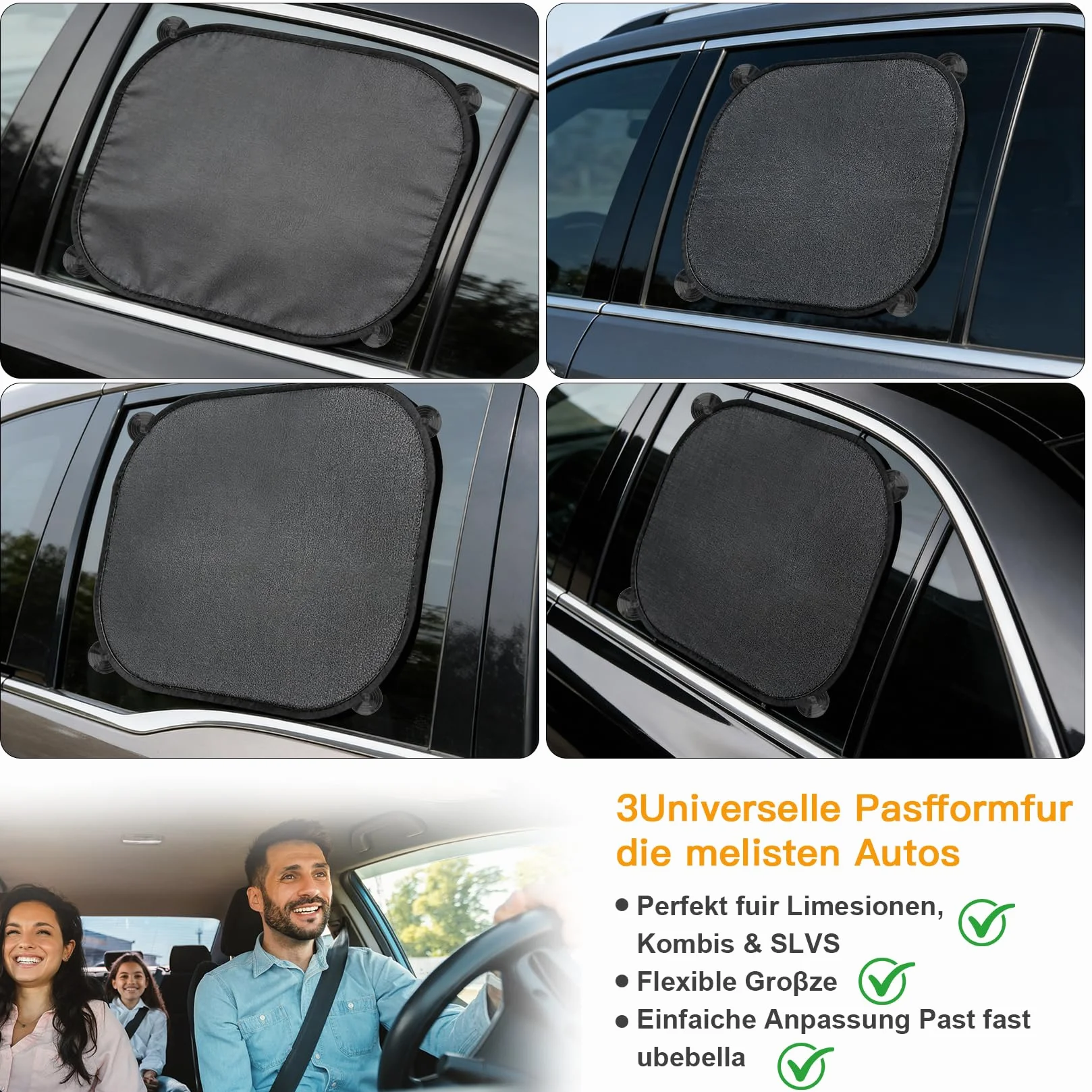 2 Pz Tendine Parasole Auto Bambini, Tende Parasole Auto Ventosa, 44 x 37 cm Tenda Oscurante con Ventose con Protezione UV per finestrini autos con 8 ventose