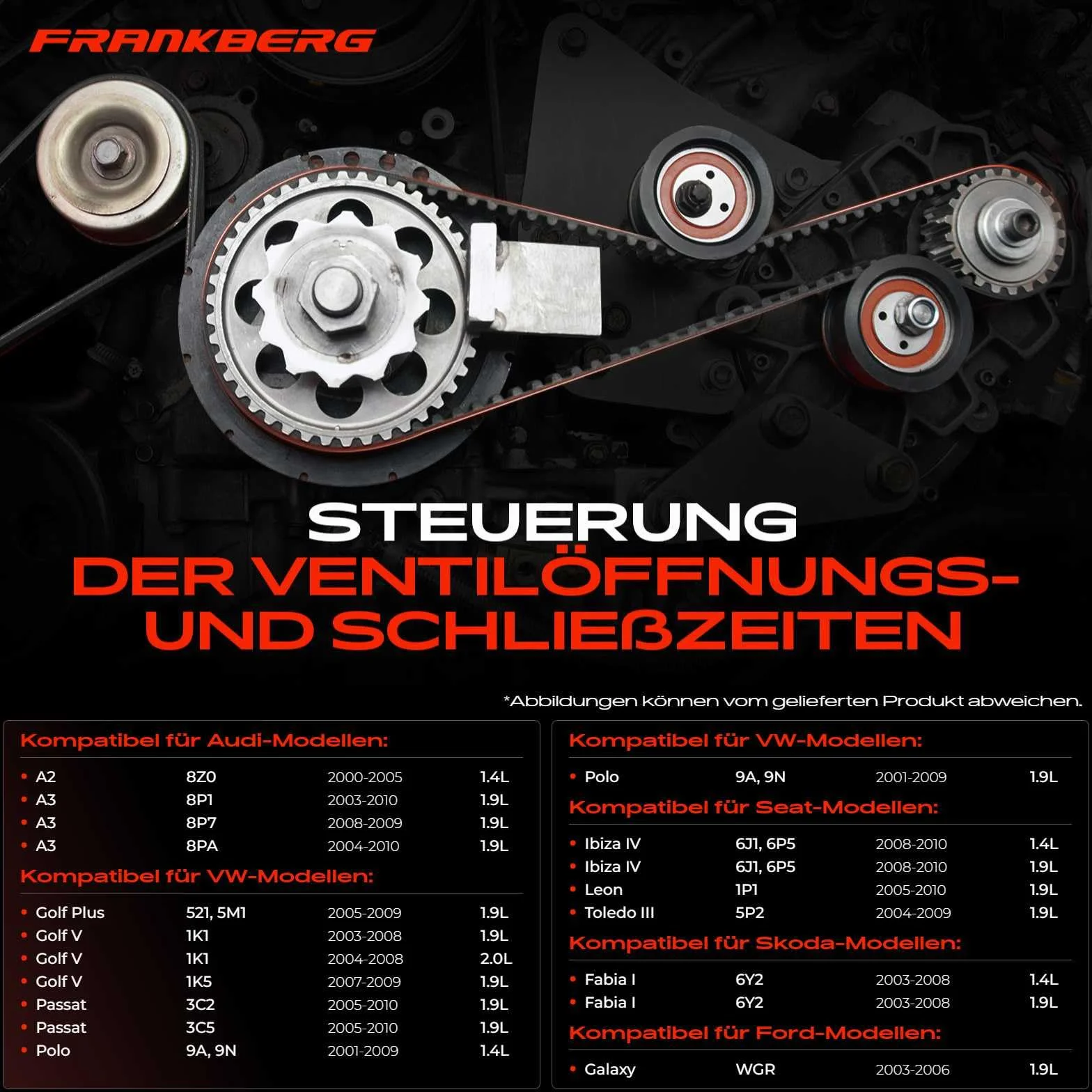 Frankberg Kit cinghia dentata Set cinghia dentata Diesel Compatibile con Golf V Variante 1K5 1.9L Transporter V Bus 7EB 7EJ 7HB 7HJ 1.9L Golf V 1K1 1.9L T.o.u.r.a.n 1T1 1T2 1.9L A2 8Z0 1.4L 045109243F