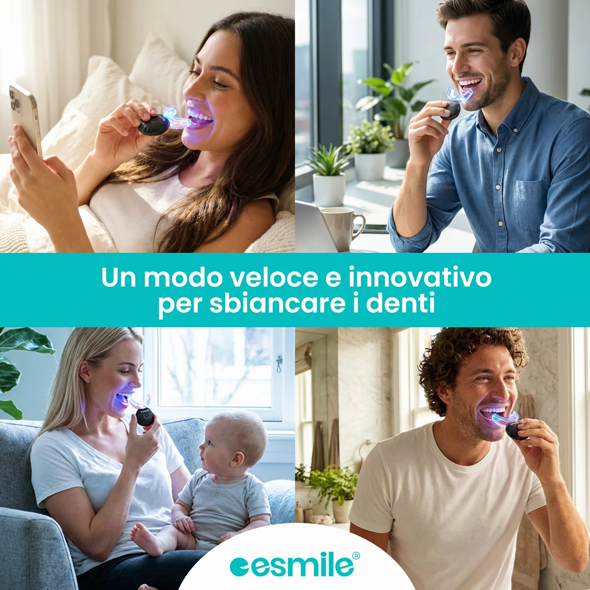 Esmile Kit Sbiancante Denti Professionale LED 16 Luci – Sbiancamento Istantaneo per Denti Sensibili