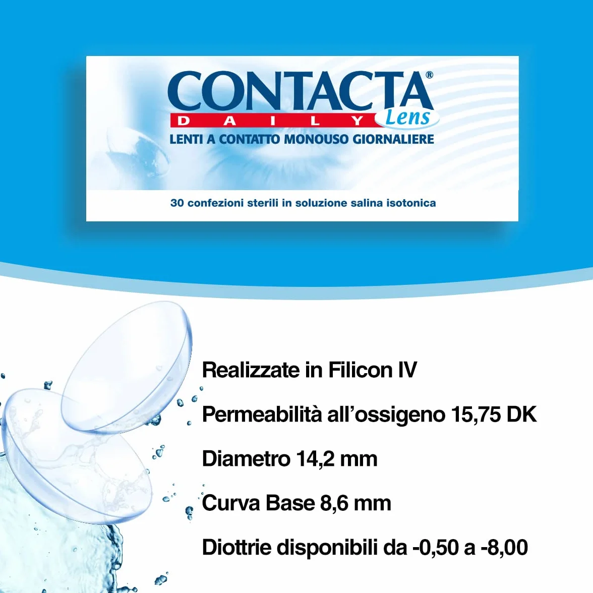 Contacta Daily Lens 30 Lenti a Contatto Giornaliere per Miopia -2,50 Confezione da 30