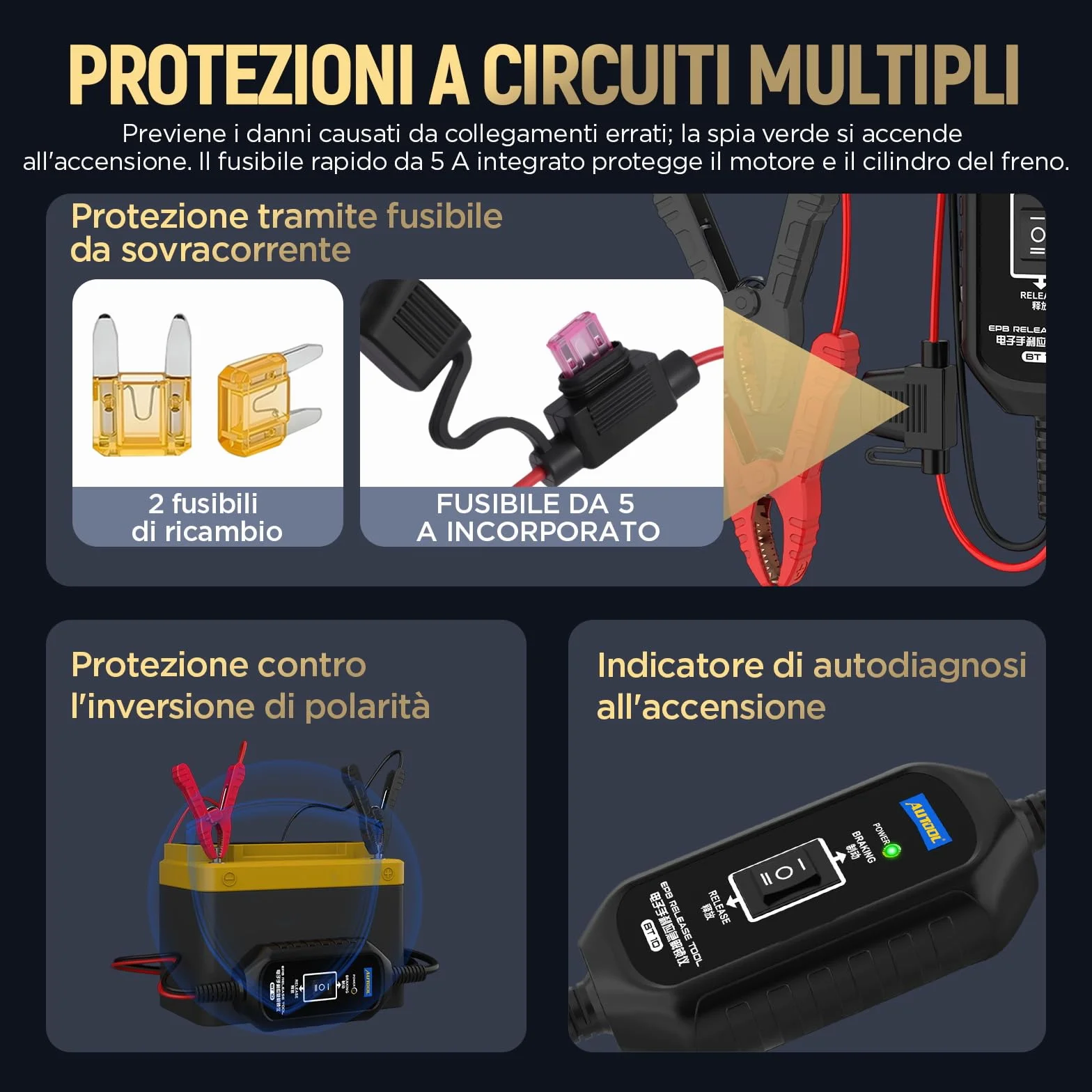 AUTOOL BT10 EPB - Strumento di rilascio del freno a doppio canale e controllo di retromarcia per rilascio e ripristino elettronico del freno di stazionamento, salvataggio stradale di emergenza