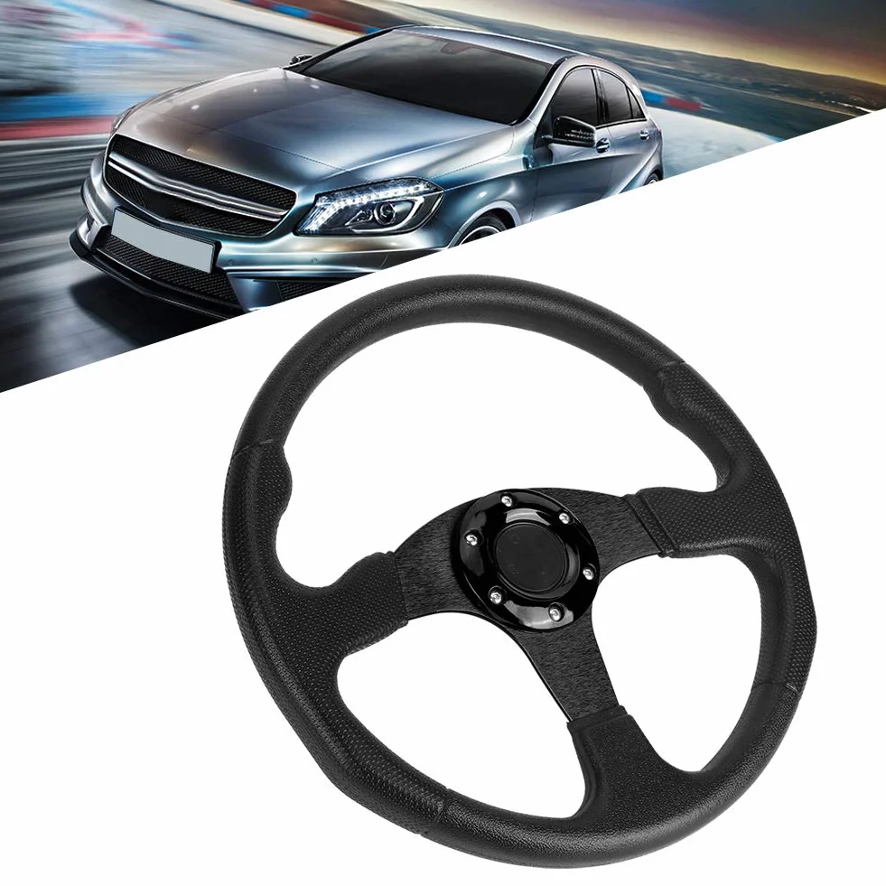 350mm 14in Auto Wheel Deep Dish 6 Bulloni Volante Sportivo Sterzo Sportivo Nero Piatto Accessorio Universale Modificato