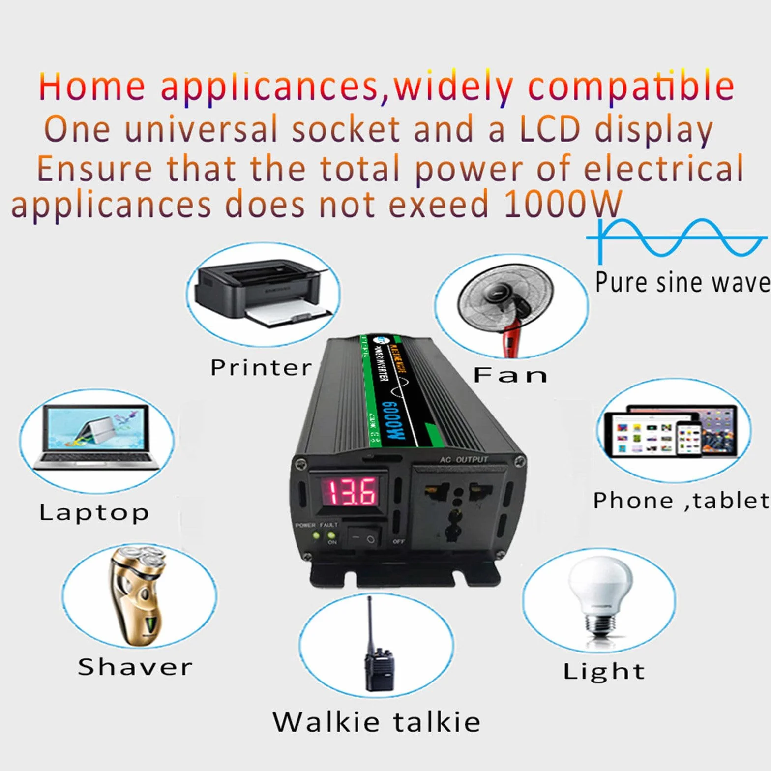 Inverter a onda sinusoidale pura 10000W 24V DC 12V 24V 48V 60V a AC 220V Inverter solari di potenza