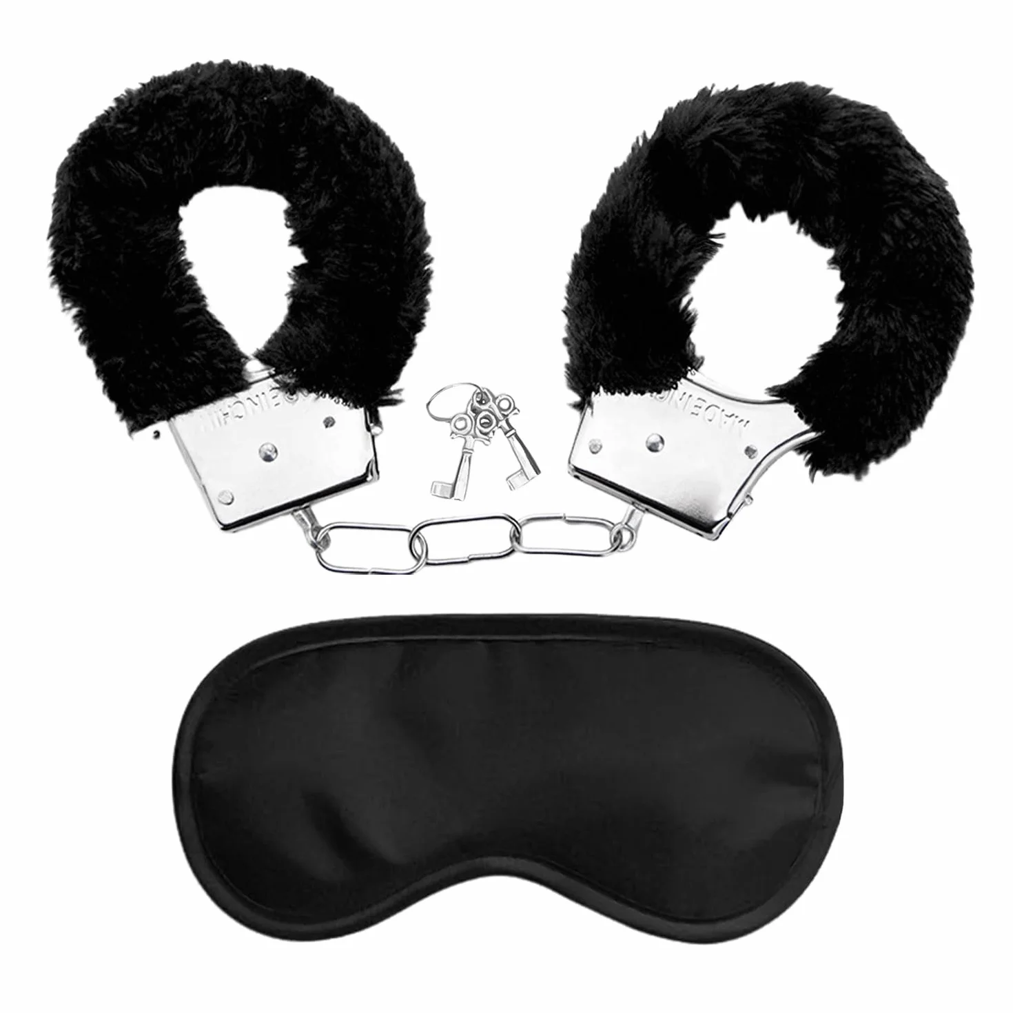 Peluche nero manette polizia con chiavi accessori bondage metallo feste giochi ruolo