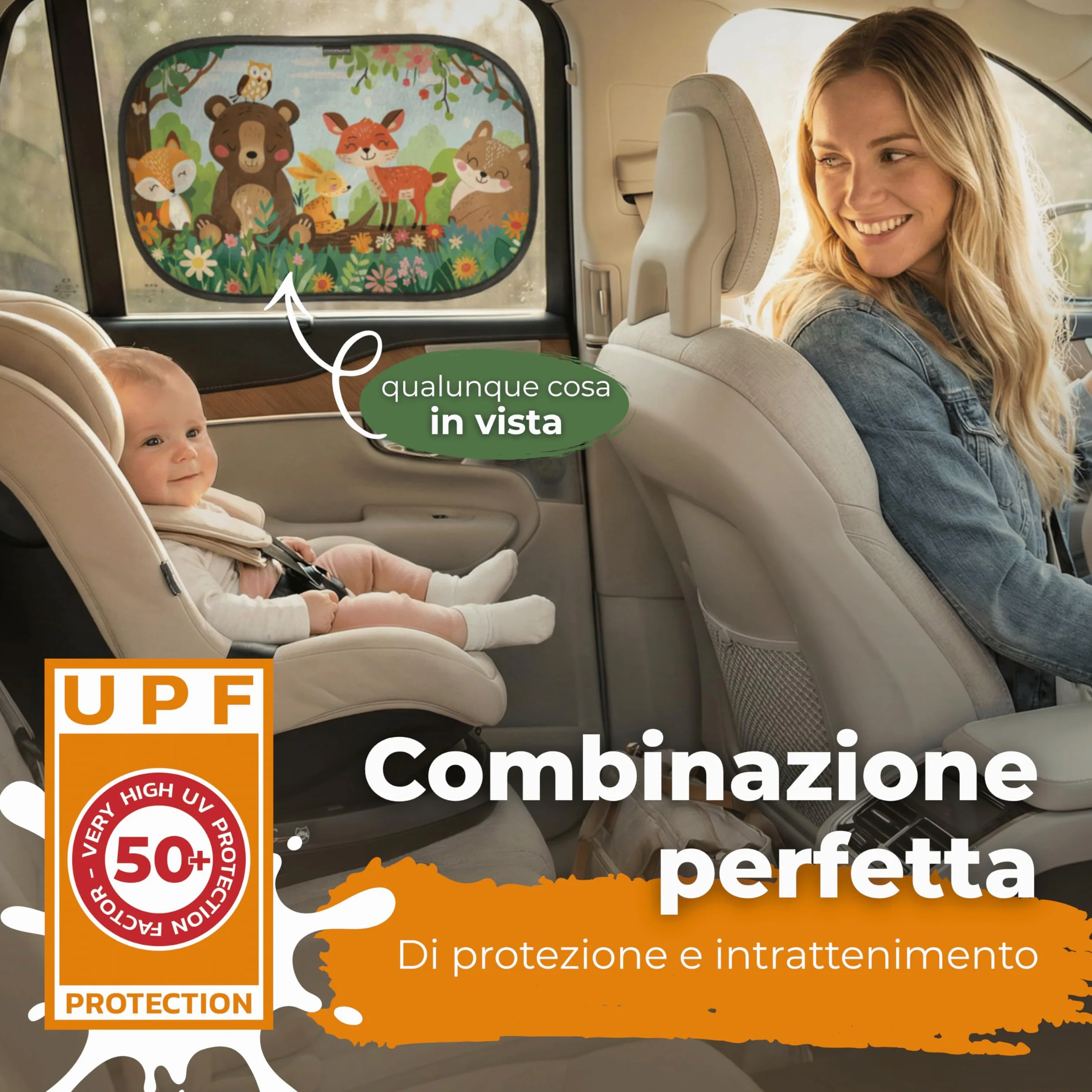CARAMAZ Parasole Auto per Bambini con Protezione UV 51x31 cm 2 pezzi Legno