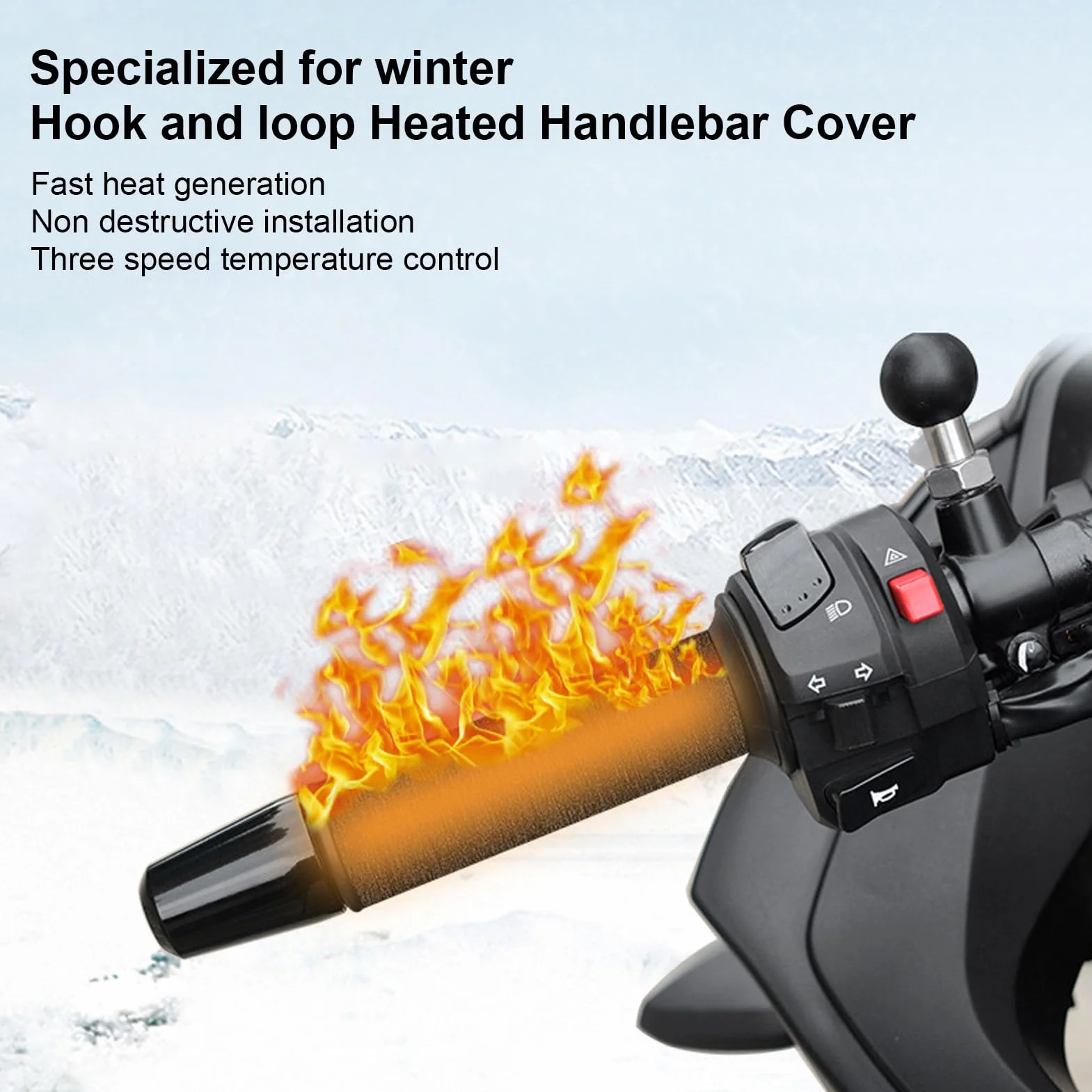 Copri Manubrio Riscaldante USB 5V per Moto e Scooter – Riscaldatore Manubrio con 3 Livelli di Temperatura (50°C/60°C/70°C), Rivestimento in Fibra Aramidica Antiscivolo, IP67 Impermeabile