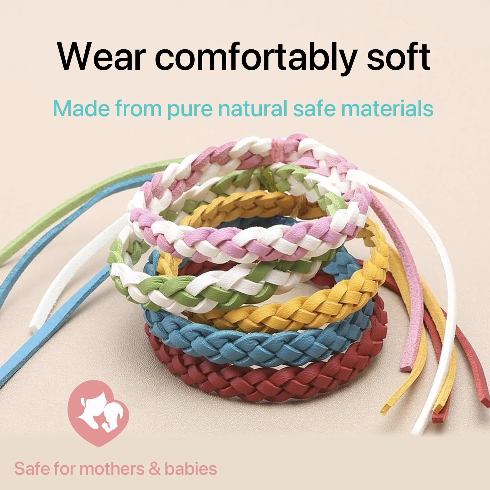 Braccialetti Repellenti per Zanzare 10 Pezzi, Fasce in Pelle Naturale Senza DEET, Protezione 350 Ore
