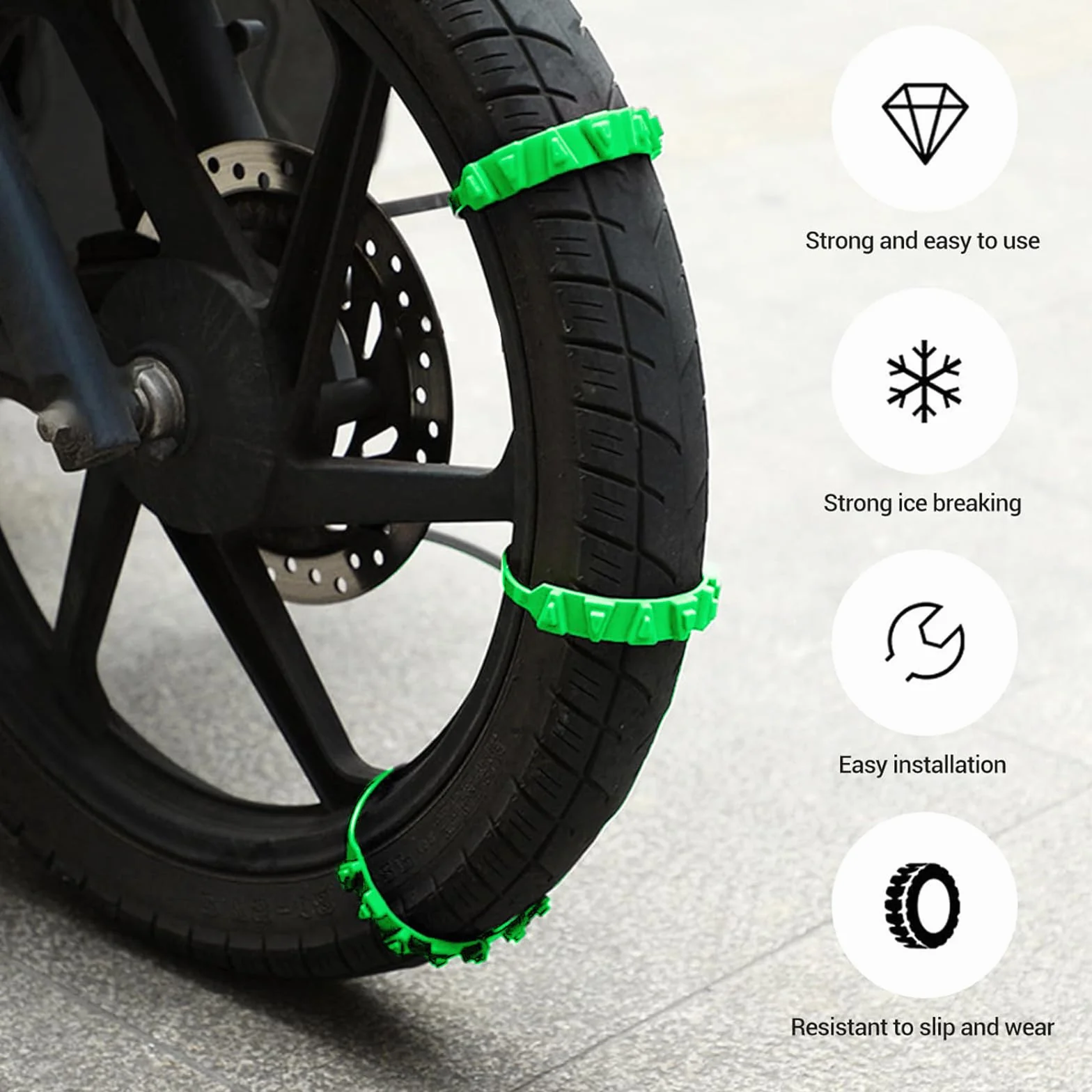 10 catene da neve per pneumatici da moto, catene da neve per pneumatici da neve, fascette per pneumatici da neve invernali, catene riutilizzabili e regolabili (verde)