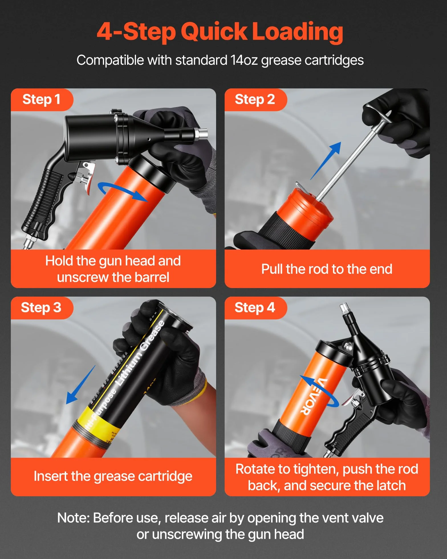 VEVOR Pistola per Grasso Pneumatica 6000 PSI Alta Pressione, Kit con Impugnatura 0,4 L, 2 Ugelli Piatti