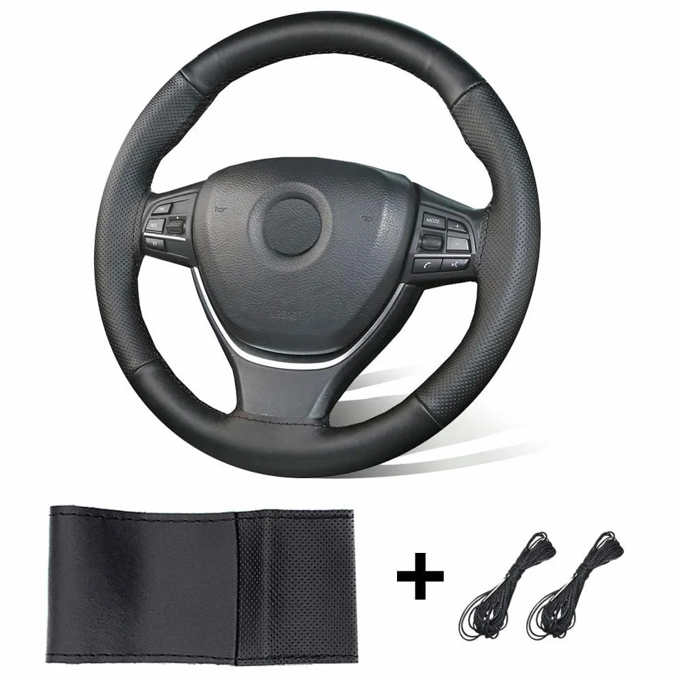 ZATOOTO Coprivolante Auto in pelle -Dimensioni Universali per la Protezione del Volante fai-da-te, Antiscivolo e morbido,37-38 cm,Nero
