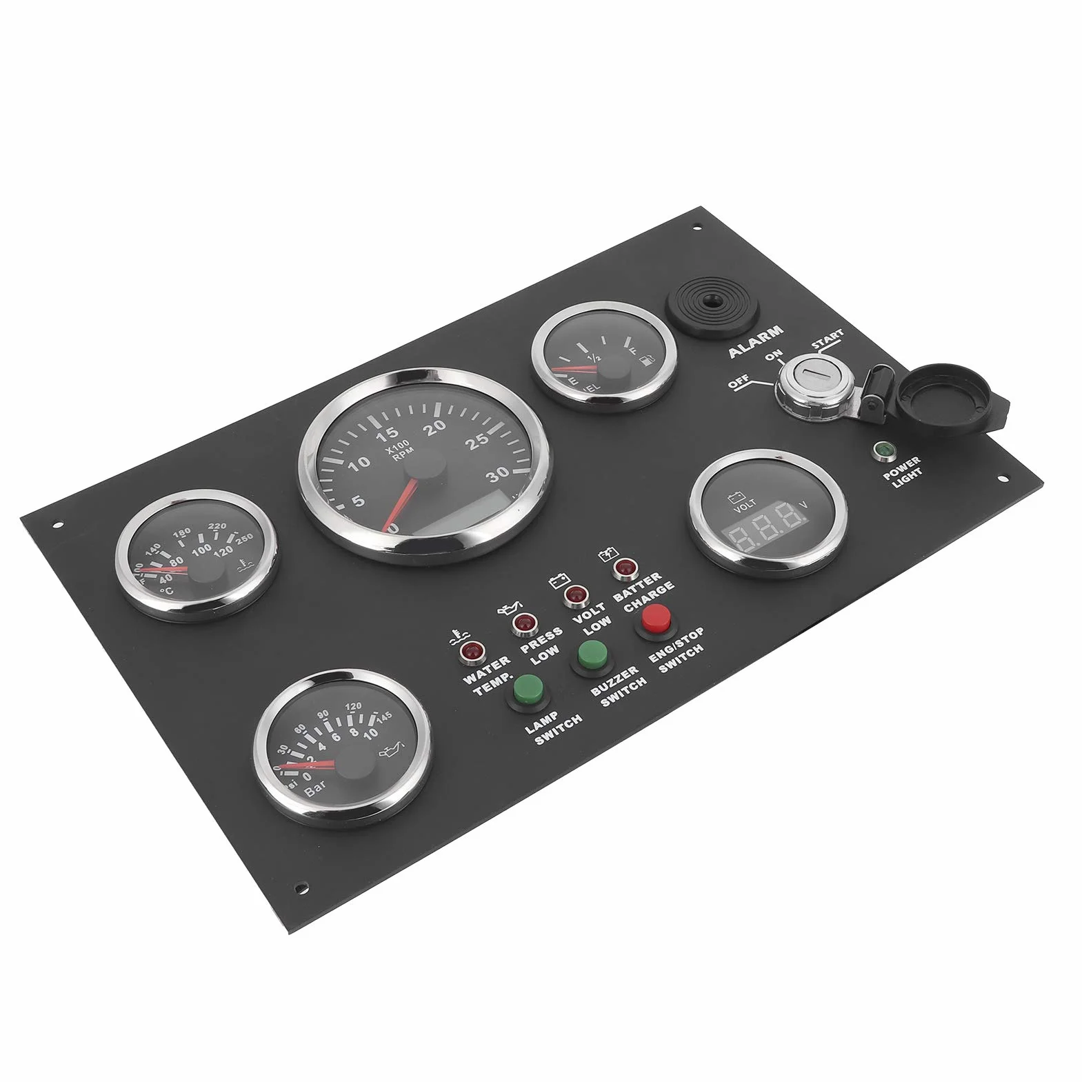 Quadro Strumenti 12V/24V con Pressione Dell'olio, Temperatura Dell'acqua, Display della Tensione per Motori, Gruppi Elettrogeni, Camper, Yacht