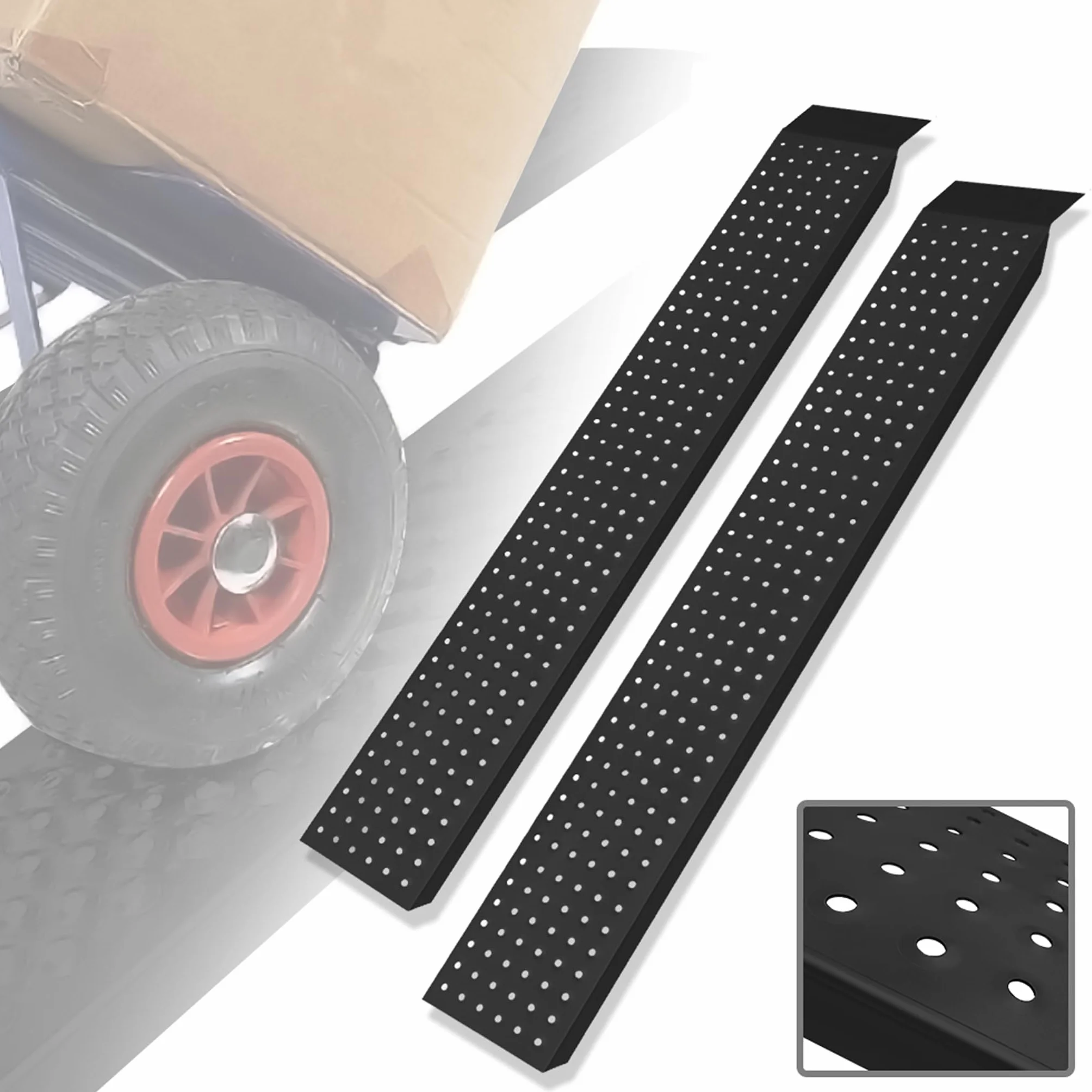 UISEBRT 2 Pezzo Rampa da carico fino a 400kg - 135cm Binario di carico in Lamiera di Acciaio Zincato - Rampa da marciapiede Antiscivolo per Auto Moto Tosaerba Trattorini - Nero