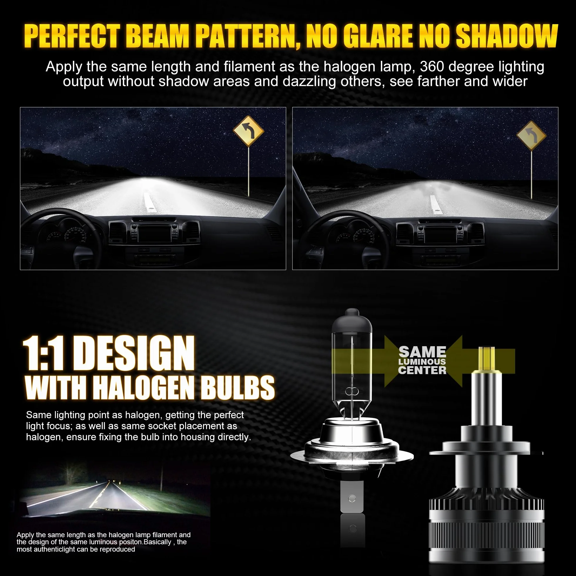 KOYOSO H7 LED Lampadine 360° 30000LM 160W LED Lampada per 12V Auto 6500K Bianco