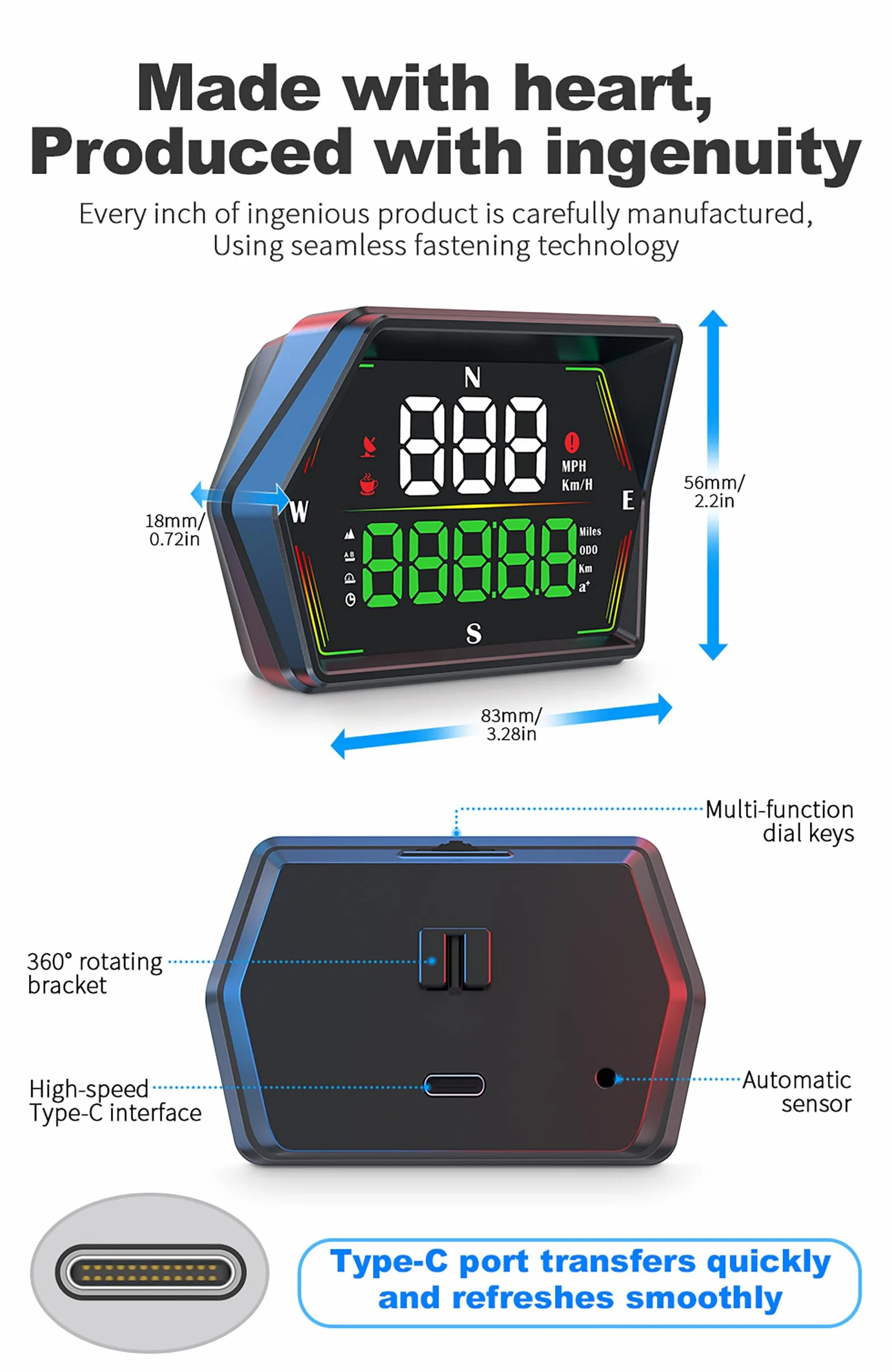 ELLENNE G21 HUD GPS Display Velocità Tachimetro Digitale per Auto Moto con Avviso Superamento Velocità