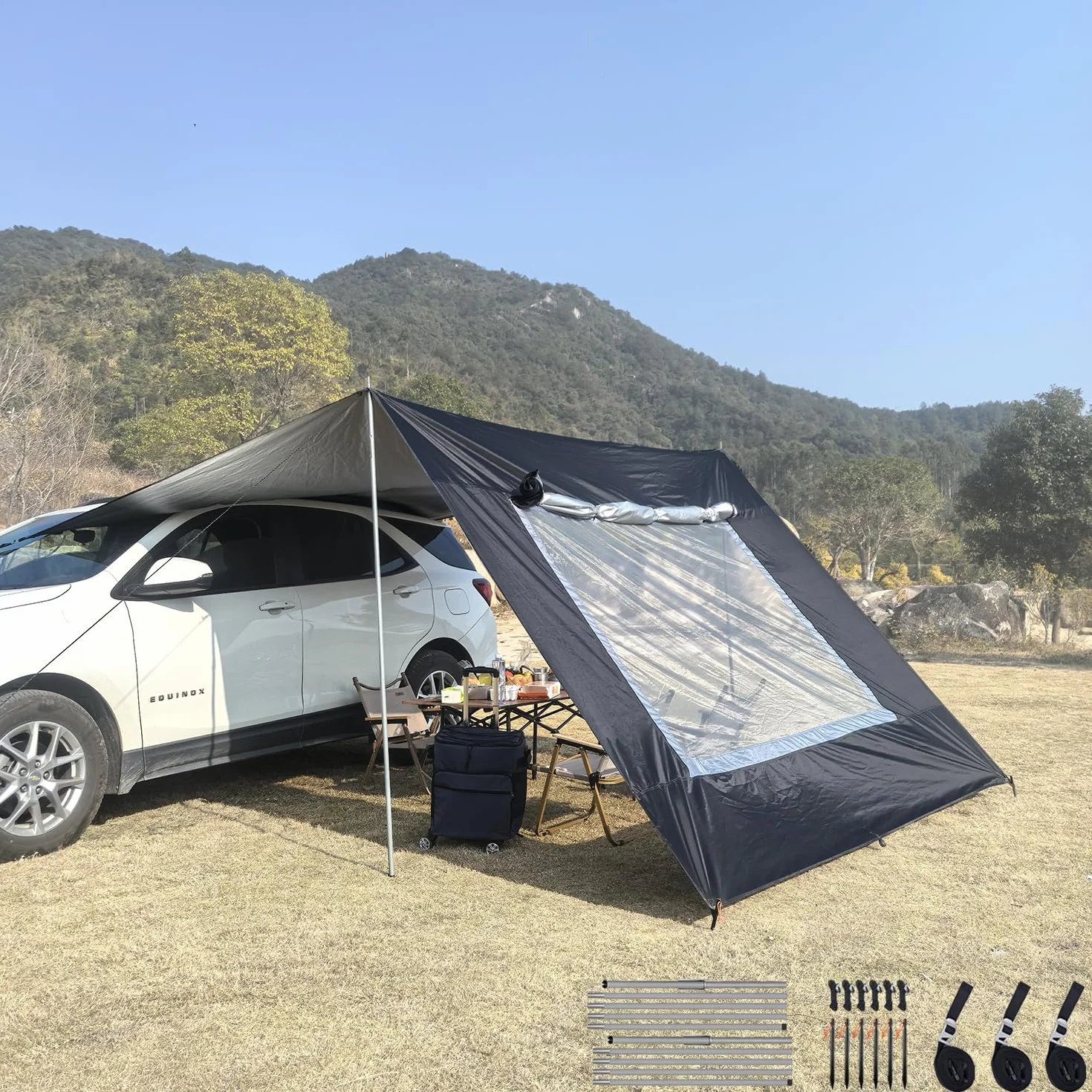 2.9x4.8m Universale Tendalino da Camper Auto Leggero Facile da Costruire Veranda per Roulotte Protezione da Sole e Pioggia Camping Tarp Canopy