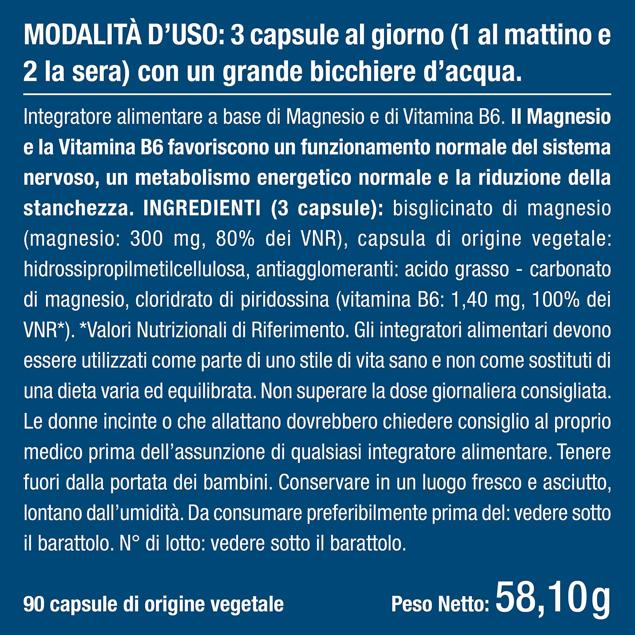 Magnesio Bisglicinato Chelato con Vitamina B6 90 Capsule Vegetali Nutrimea