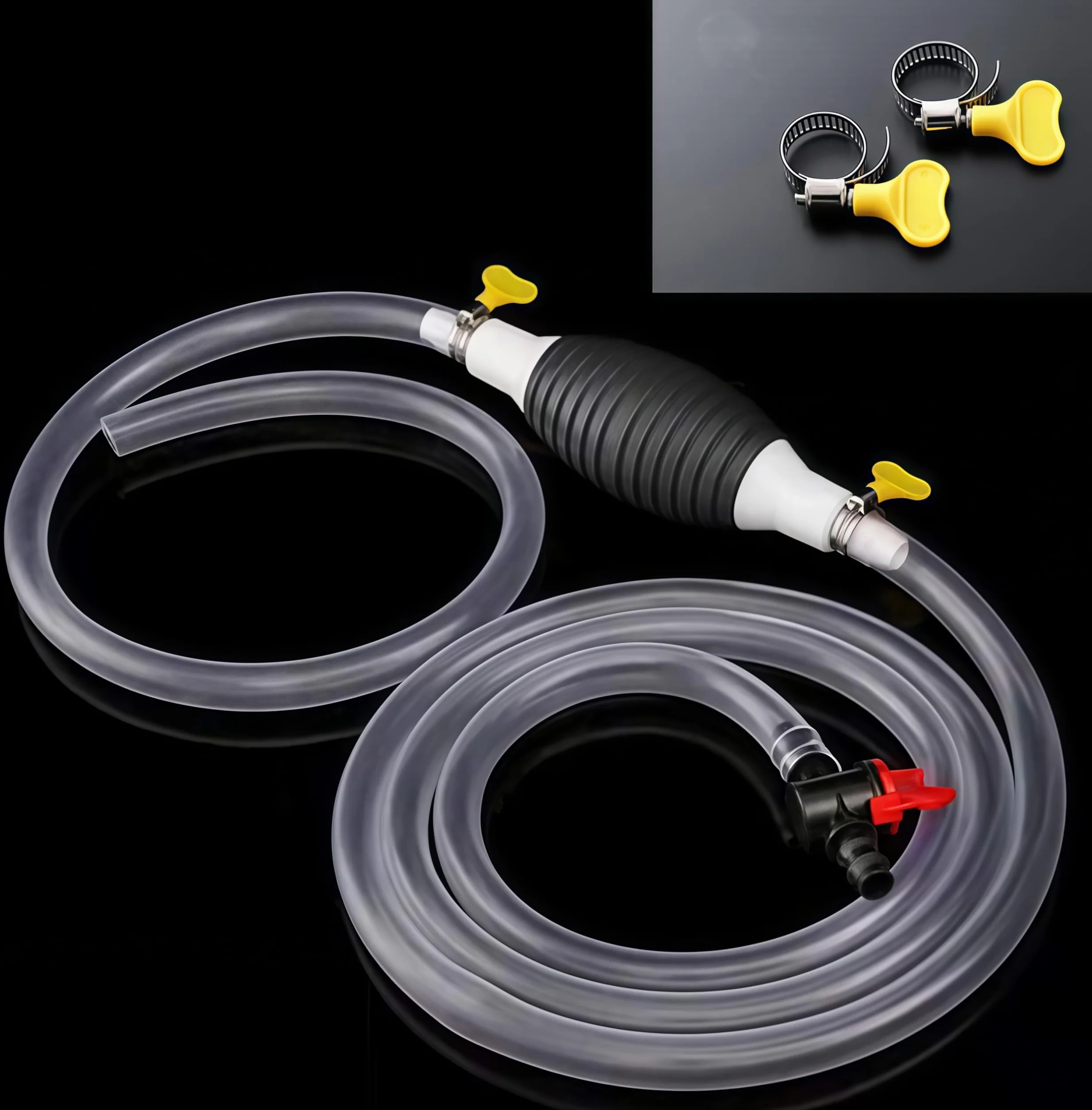 Pompa Trasferimento Liquido dell'Acqua,Pompa a sifone Manuale Portatile, Pompa Acqua Manuale Pompa di Mandata del Gasolio,2 Pz Pompa Manuale + 2 m Tubo Flessibile + Valvola