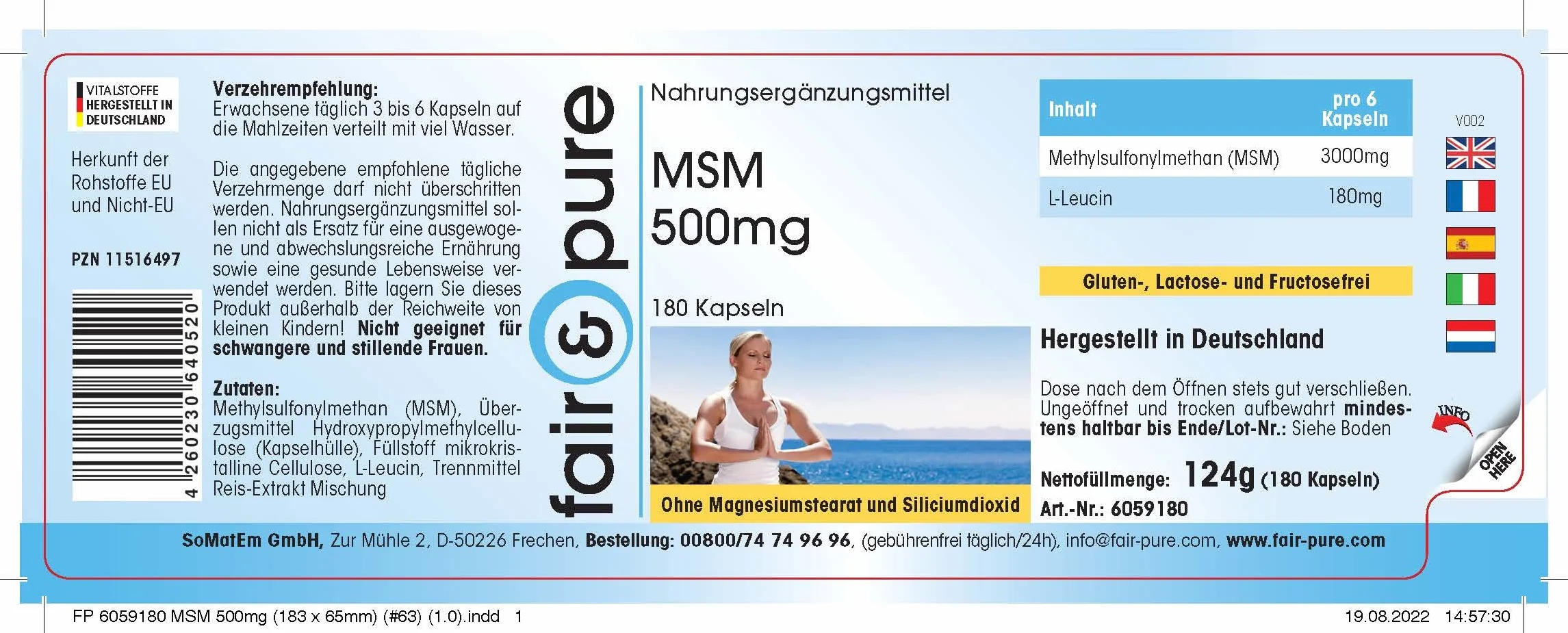 Fair & Pure MSM 500mg 180 Capsule Metilsulfonilmetano Vegano