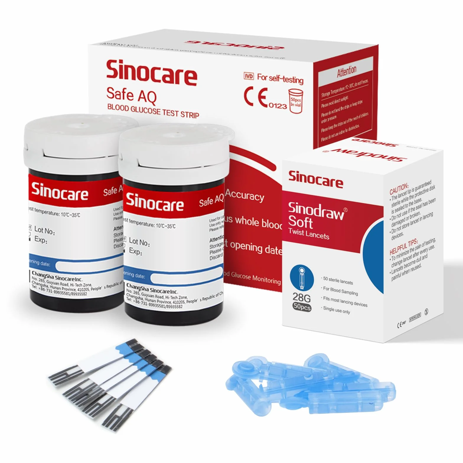 Sinocare Strisce Glicemia 50 Strisce 50 Lancette mg/dL AQ Voice Smart Air