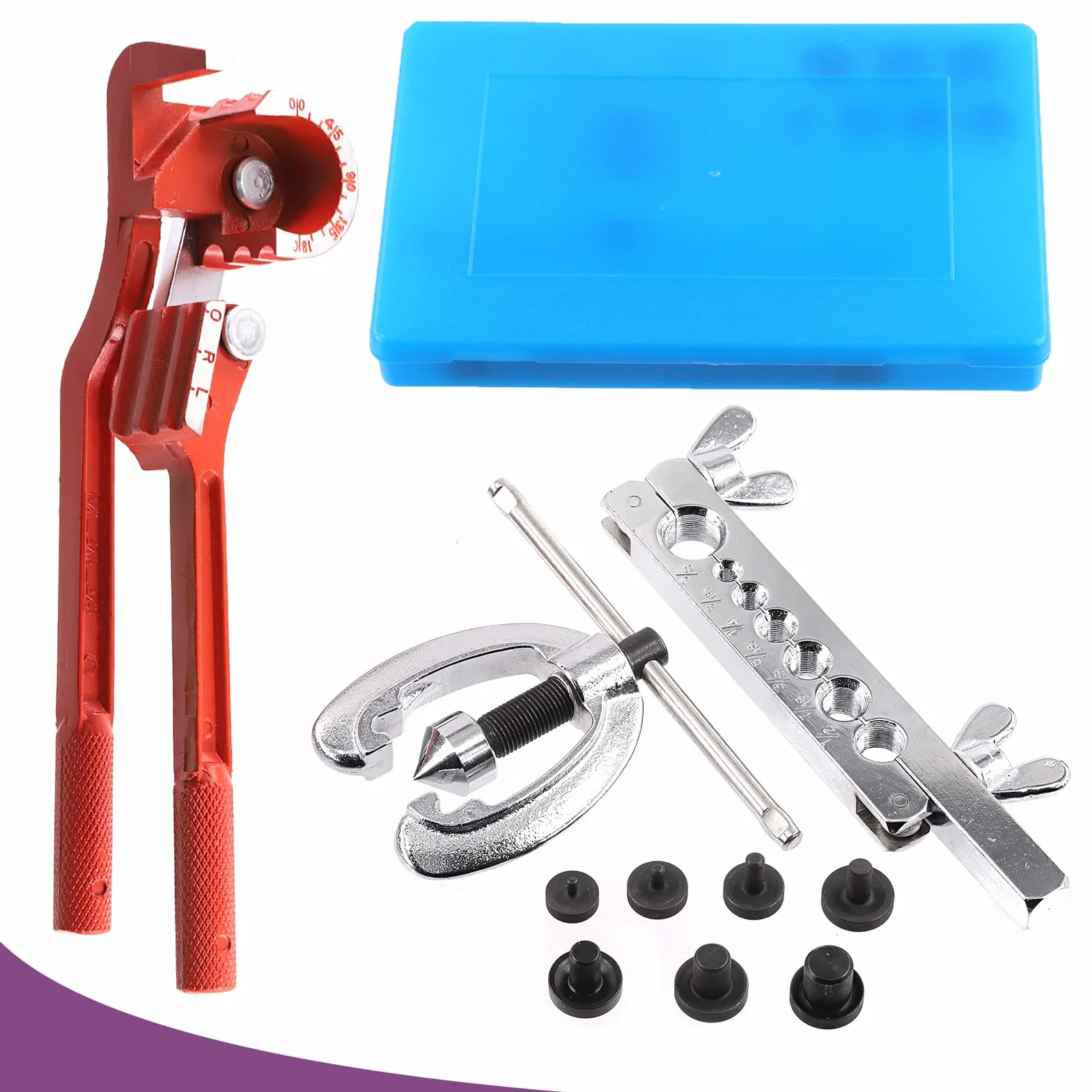 Swpeet Kit 10 utensili svasatura automatica piegatubi 3 in 1 180 gradi 1/2" 7/16" 3/8" 5/16" 1/4" 3/16" 5/8"