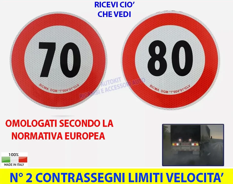 Contrassegni Limite Velocità per AUTOCARRO 70 80 km/h Omologati EU
