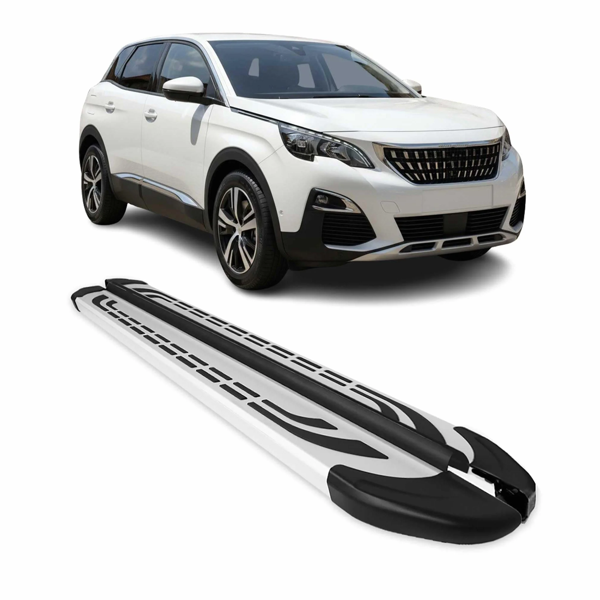 OMAC Pedane Laterali Sottoporta Seitenbretter compatibile con Peugeot 3008 II 2016-2024 Argento Alu 2 Pz