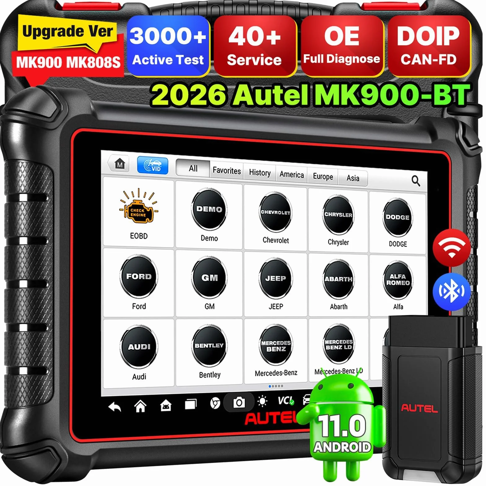Autel MaxiCOM MK900BT OBD2 Diagnostica Auto Bidirezionale 2026 V2.0 Senza Fili DOIP CANFD OS 11