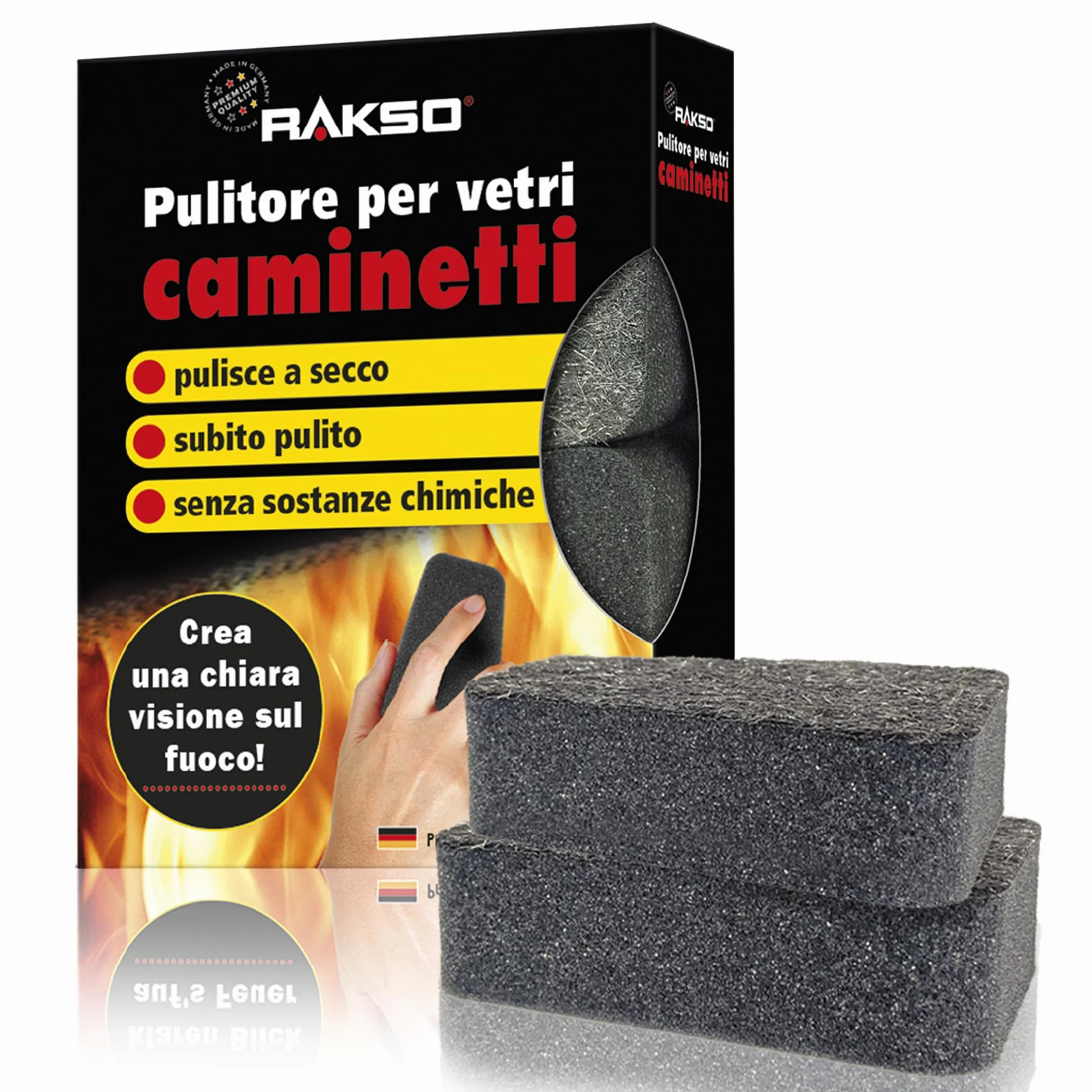 RAKSO Pulitore per vetri e caminetti e stufe Spugna 2 pezzi