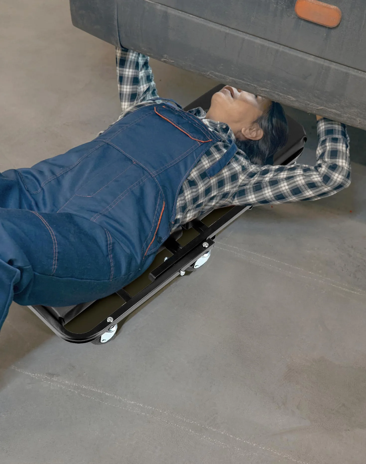 QWORK® Sgabello Officina, Carrello sotto Auto, con Ruote piroettanti a 360°