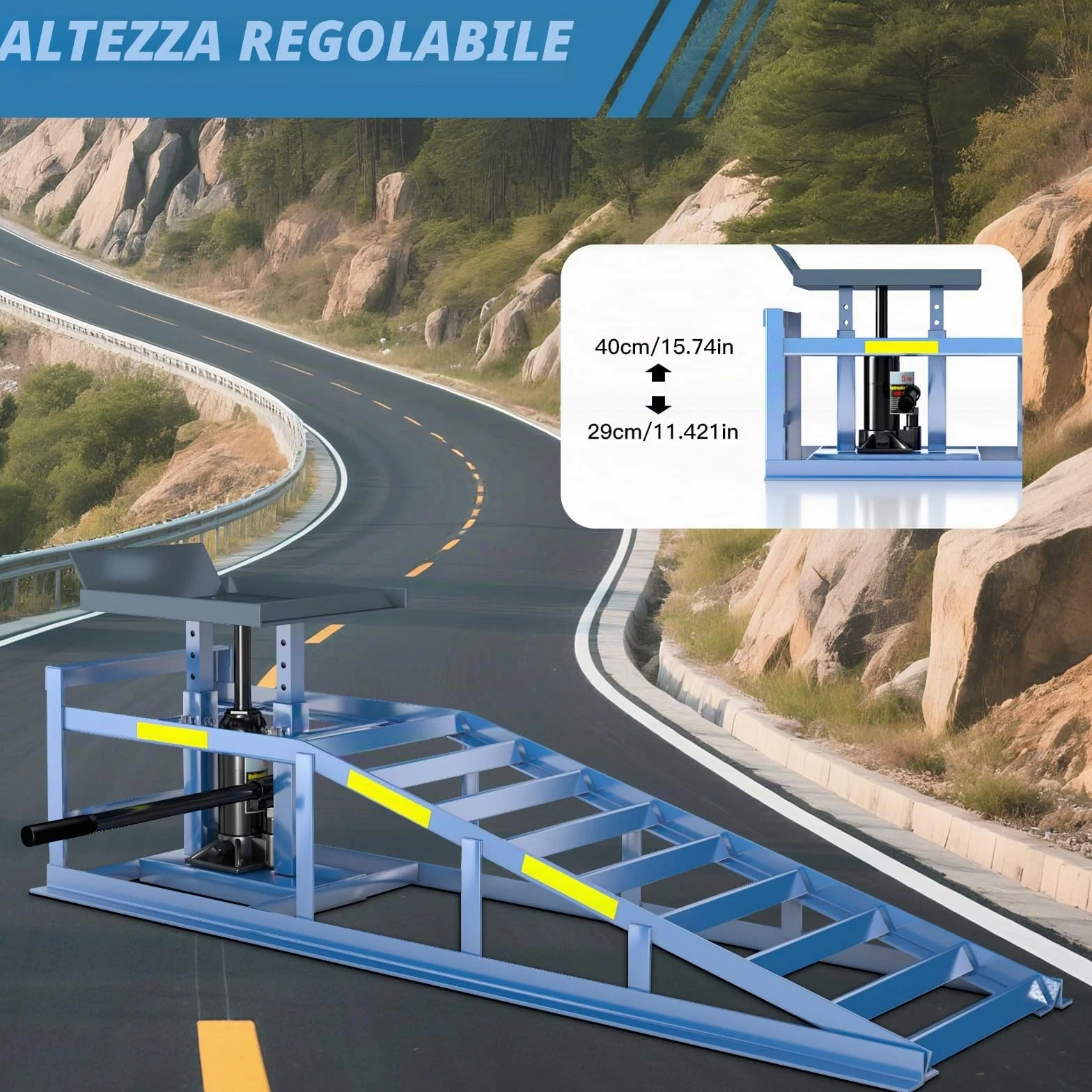 2 pezzi rampe di carico da 5 T/5000 kg, rampe di carico pesanti, rampa per cambio olio idraulico con strisce riflettenti integrate per la notte, altezza di sollevamento regolabile da 24,9 a 38,1 cm