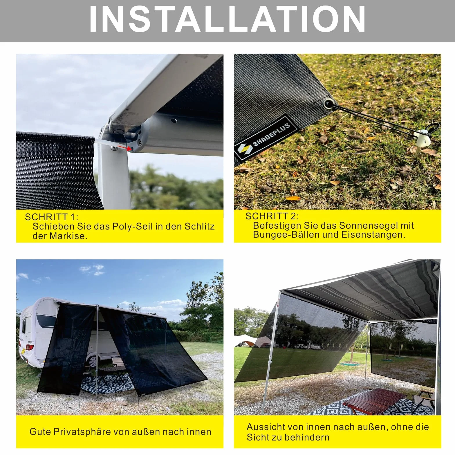 Parasole per camper, tende da sole, parasole universale, con diametro di 4,8 mm e 6,8 mm, pareti anteriori per tende da sole con set completo, 2,2 m x 3,35 m