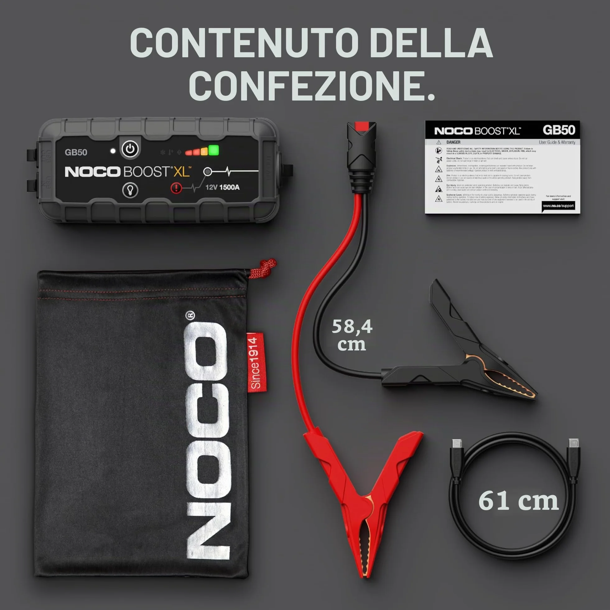 NOCO Boost GB50: Avviatore di Emergenza UltraSafe 1500A – Booster Batteria al Litio 12V, Caricabatteria Portatile Power Bank e Cavi Avviamento – Per Motori Benzina fino a 7.0L e Diesel fino a 4.5L
