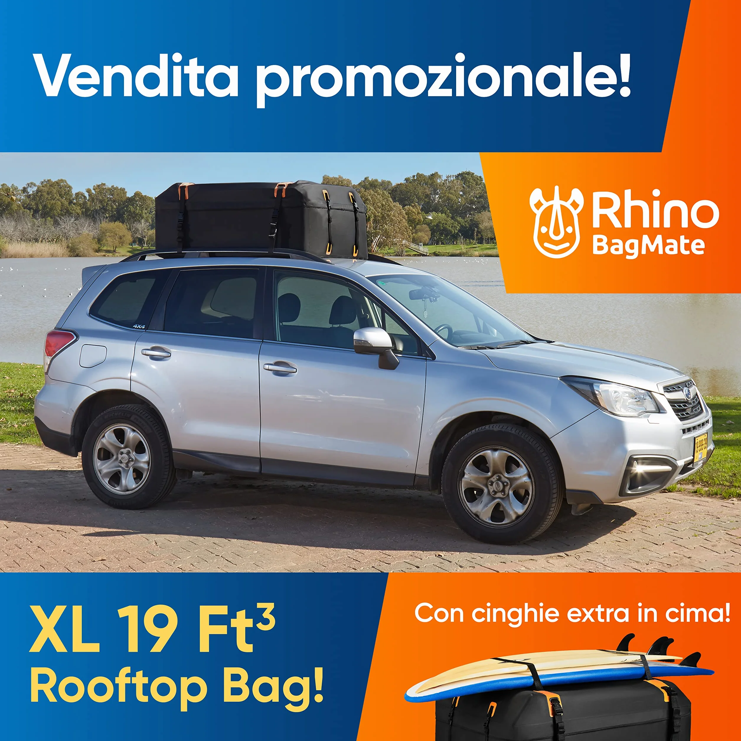 Rhino Bagmate Borsa Da Tetto, Universale Per Auto Con Tetto, Box Morbido 100% Impermeabile Con Protezione Uv, Molto Resistente E Sicuro Per Auto Con O Senza Portapacchi (540 L (19 Cu. Ft))