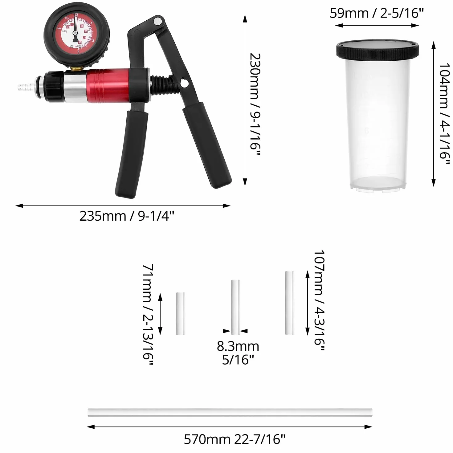 QWORK Kit di spurgo Freni con Pompa a Vuoto, manometro e adattatori universali per Auto Camion Moto
