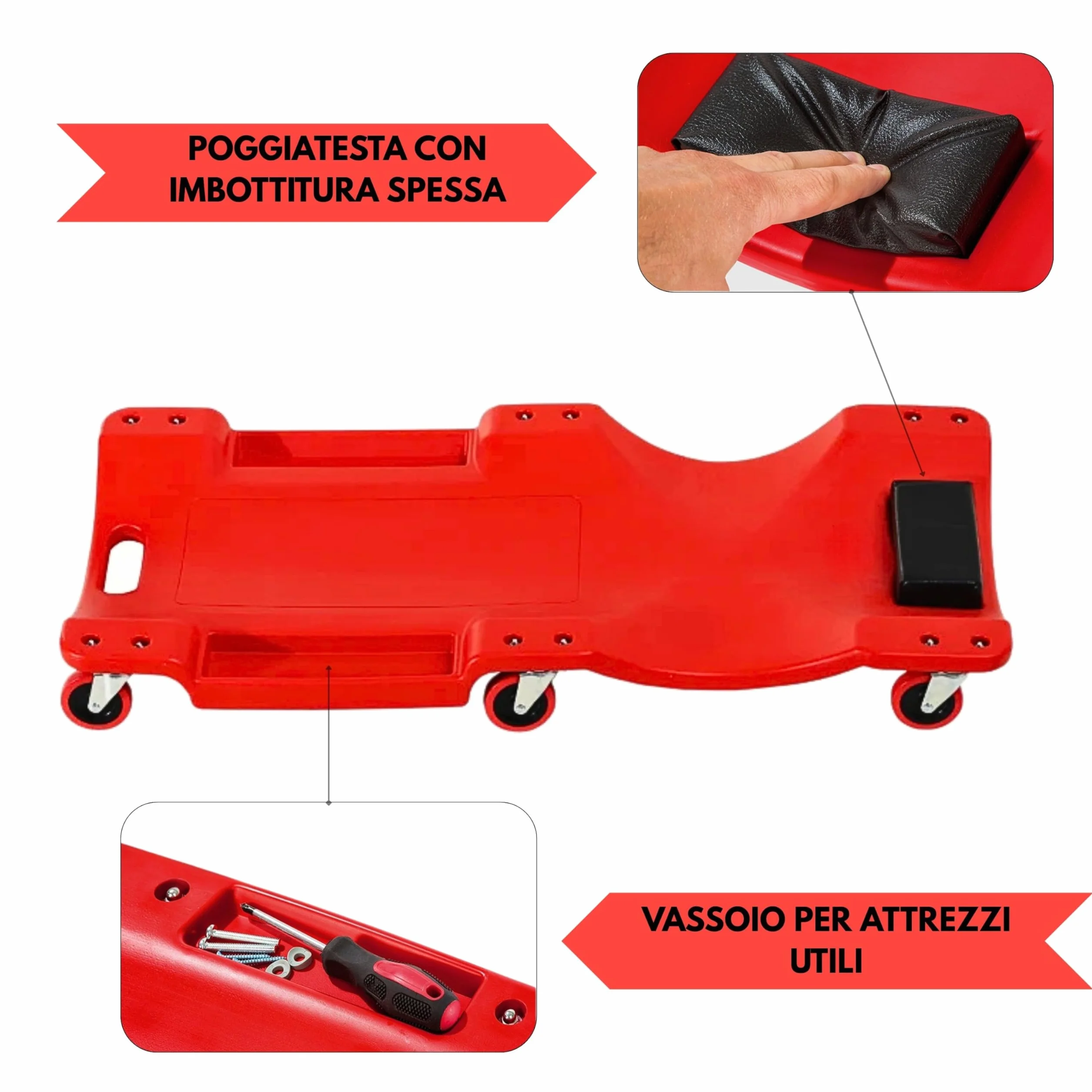 Yasta Carrello Sotto Auto da Meccanico 100cm Lettino Sottomacchina con Ruote e Poggia Testa per Officina