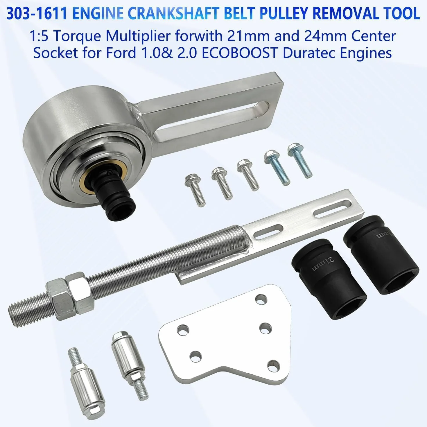 ZKTOOL Strumento di rimozione della puleggia della cinghia dell'albero motore del motore, compatibile con Ford 1.0T ECOBOOST, strumento di regolazione della puleggia, 303-1611 303-1611-01 303-1611-02