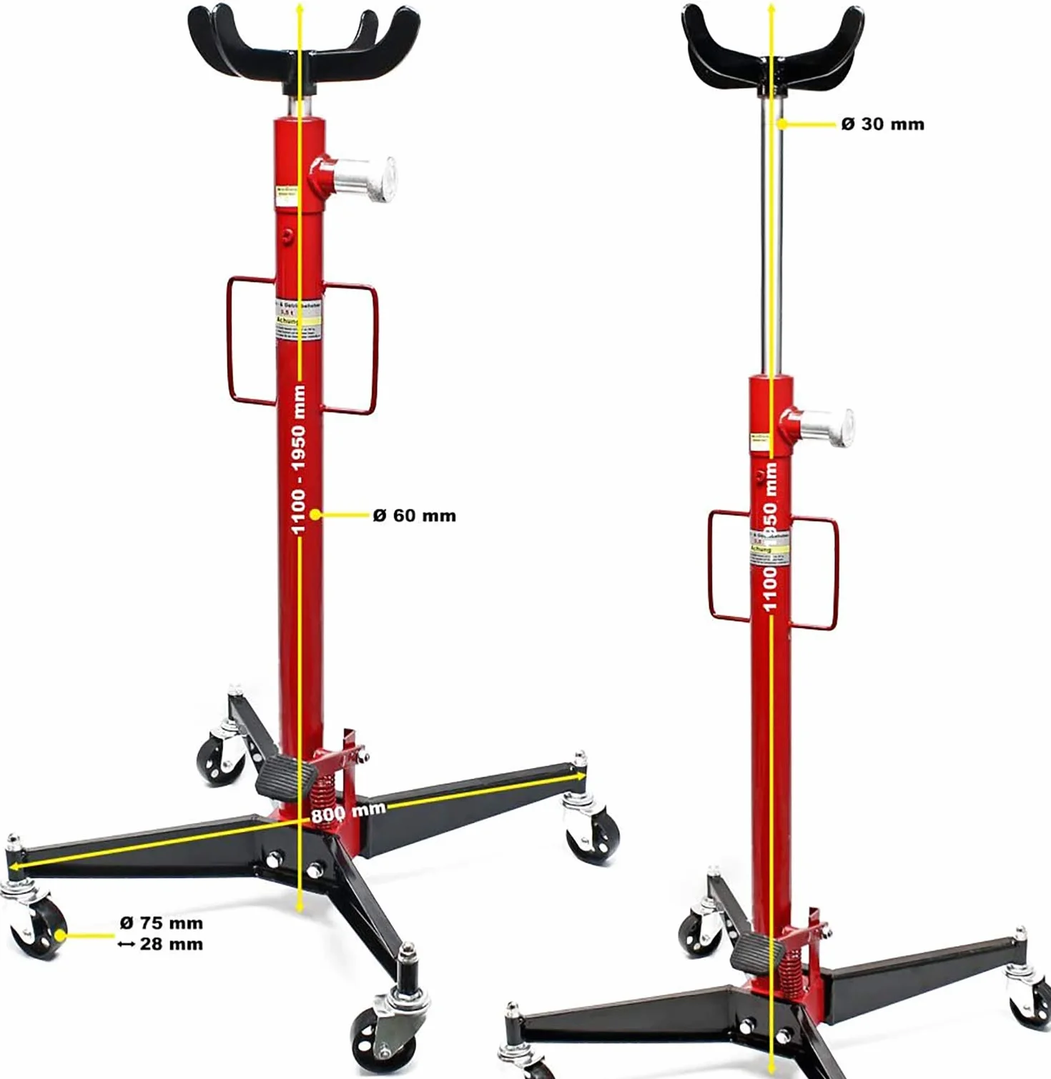 SOLLEVATORE FOSSA IDRAULICO CARICO 500KG 4 BRACCI SOLLEVAMENTO DA 110 A 195cm JACK TRASMISSIONE ROTELLE ACCIAIO