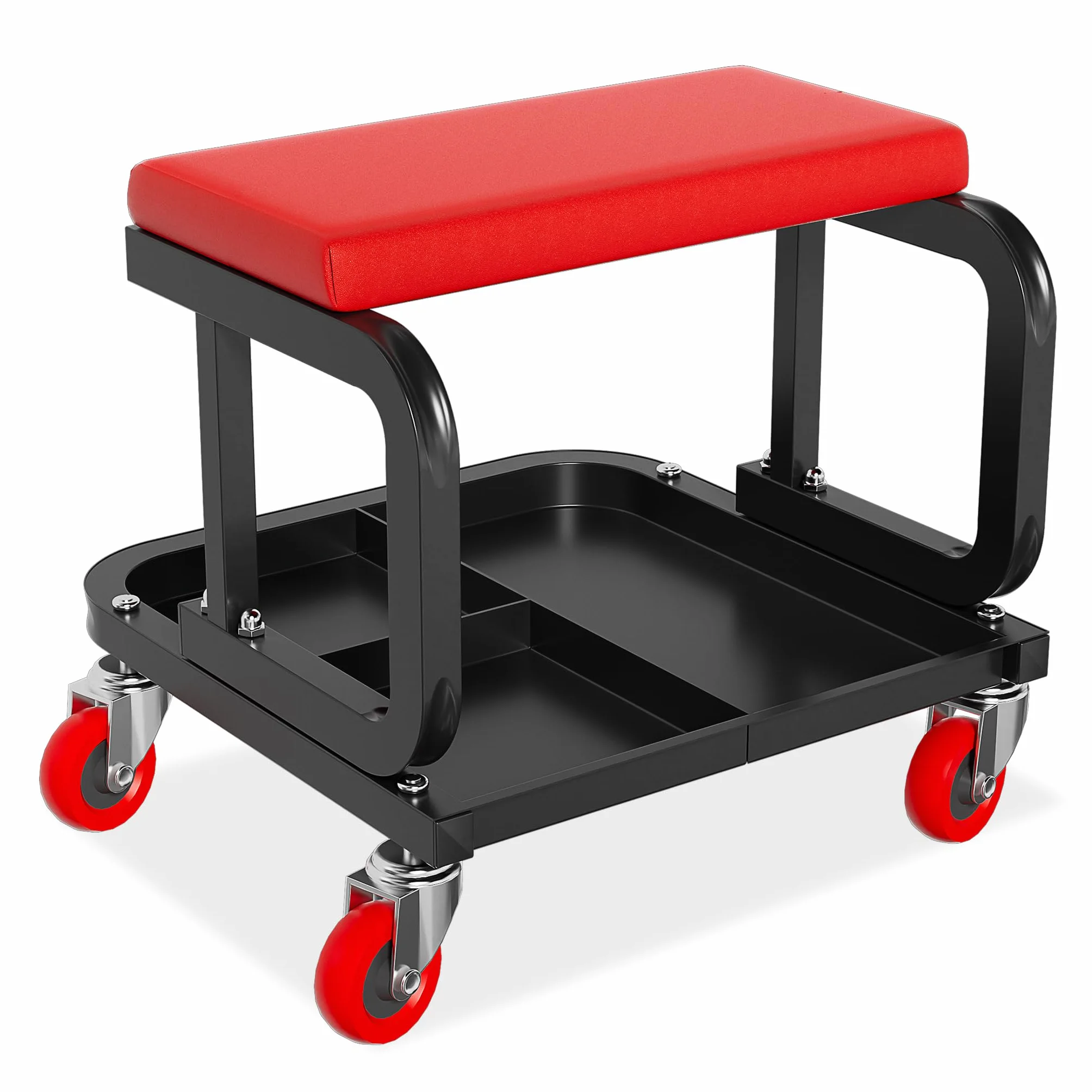 FIVMEN Sgabello da officina con ruote, ripiano, capacità di carico 150 kg, 36 x 36 x 35 cm