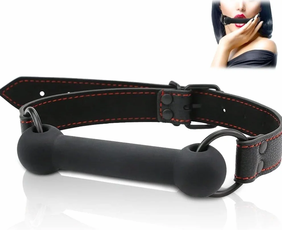 Gag Osso per Bocca in Silicone Regolabile per Adulti, Giocattolo Sessuale BDSM Nero