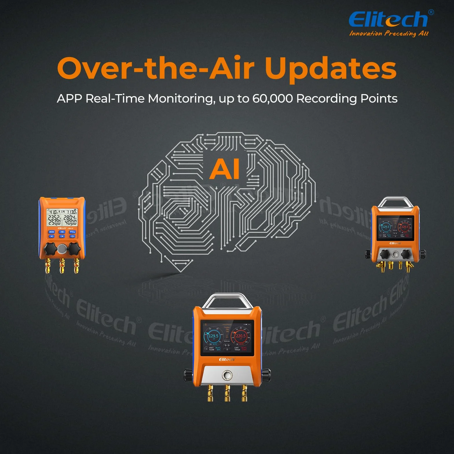 Elitech EMG-20V Kit Manometro Digitale Intelligente con Schermo Touch 5 Pollici Bluetooth per HVAC